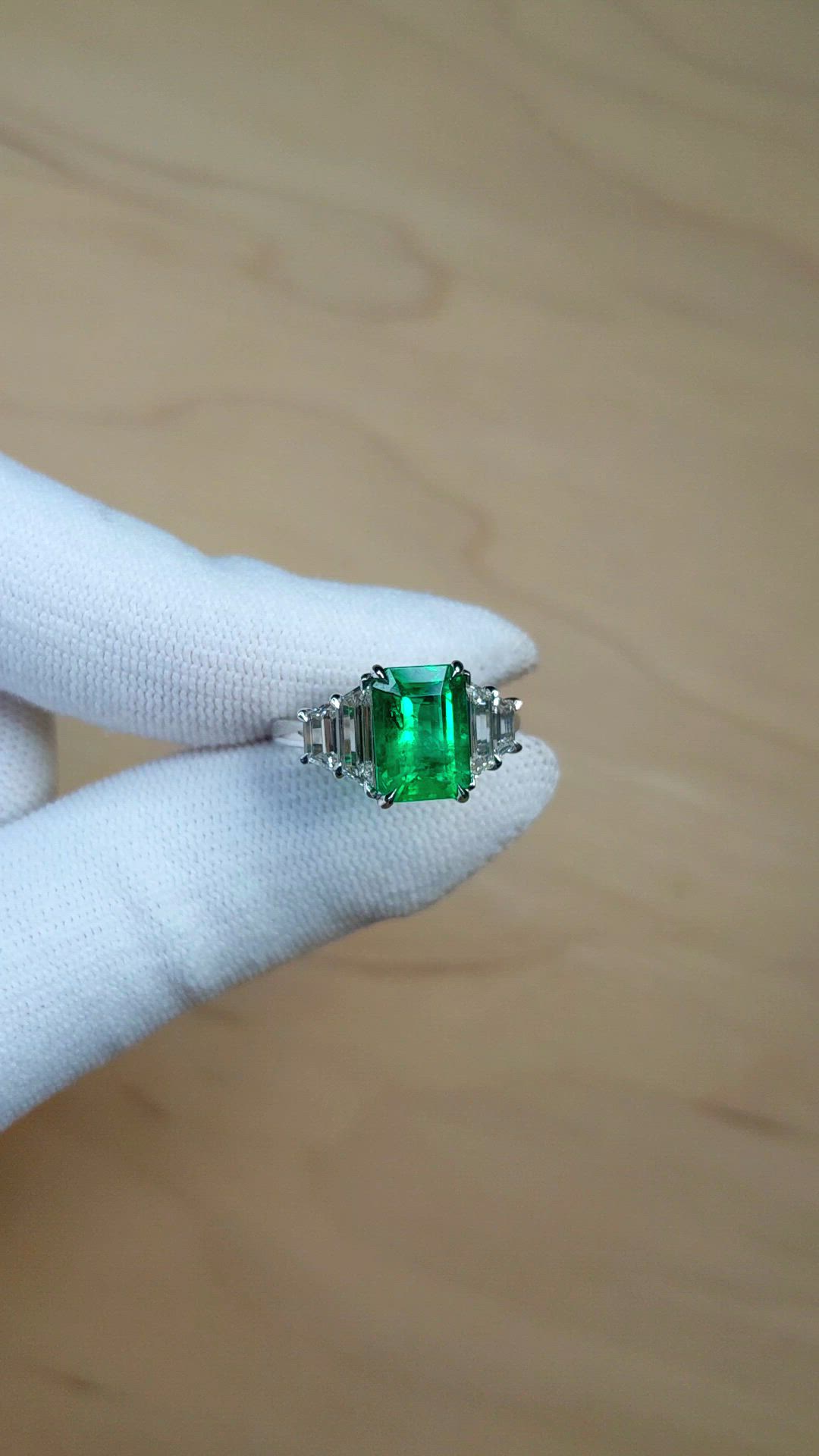 2.45 Ct. Emerald and Natural Diamond Accent Stones Ring, Platinum 950 Size Video