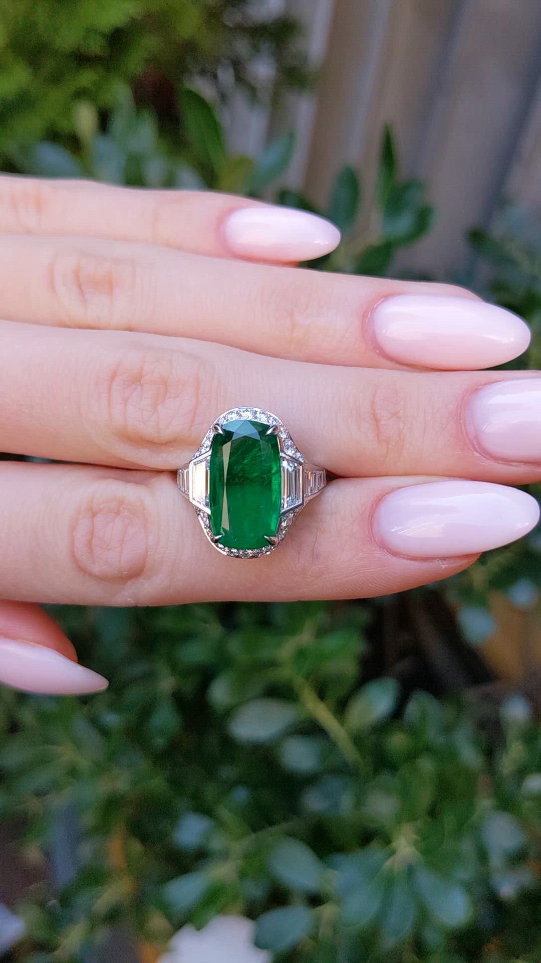 6.16 Ct. Emerald and Natural Diamond Halo Ring, Platinum 950 Size Video