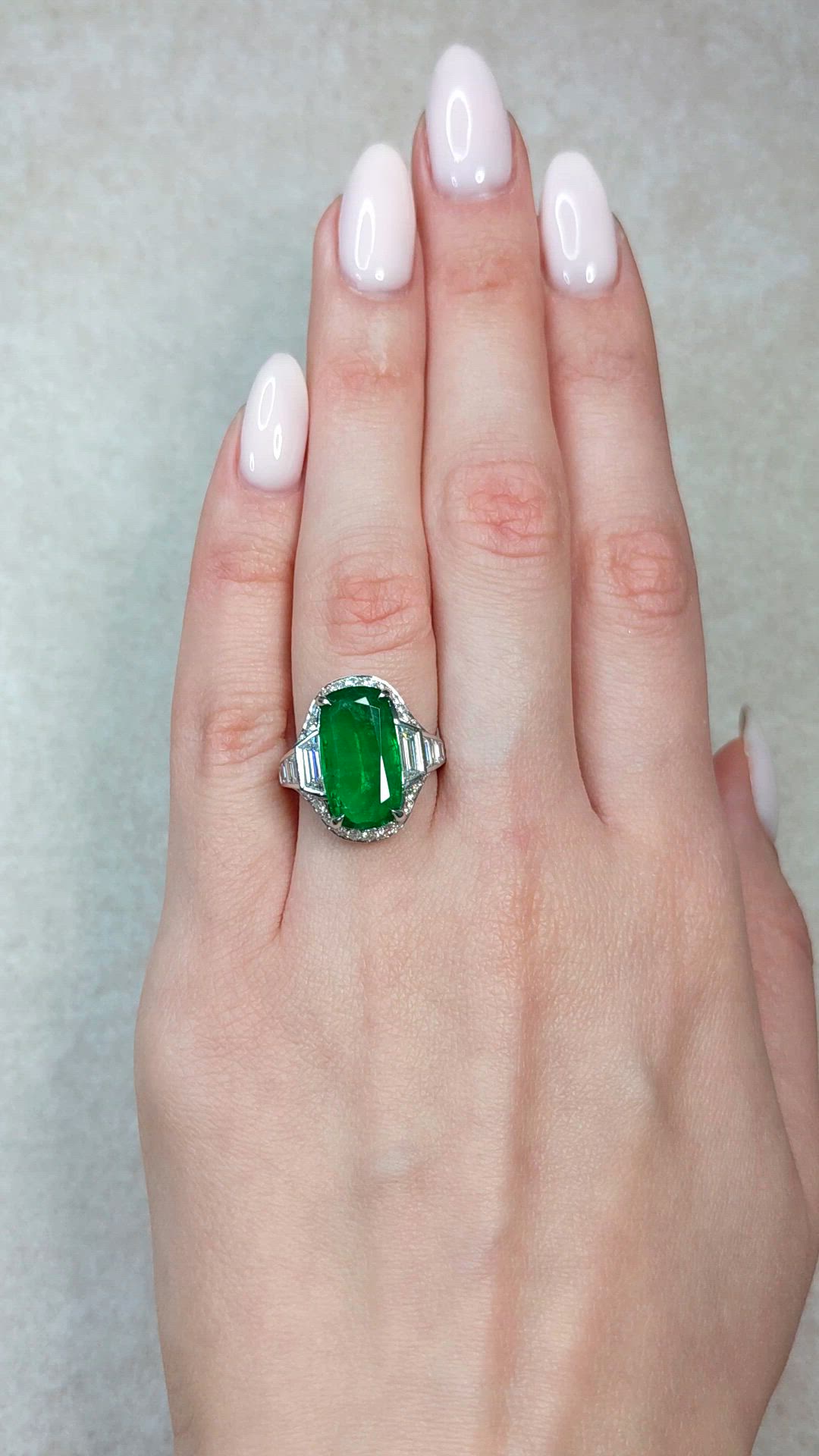 6.16 Ct. Emerald and Natural Diamond Halo Ring, Platinum 950 Size Video