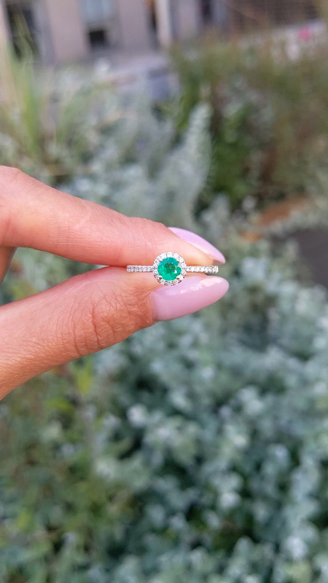 0.26 Ct. Emerald and Natural Diamond Pave Ring, 14K Yellow Gold Size Video