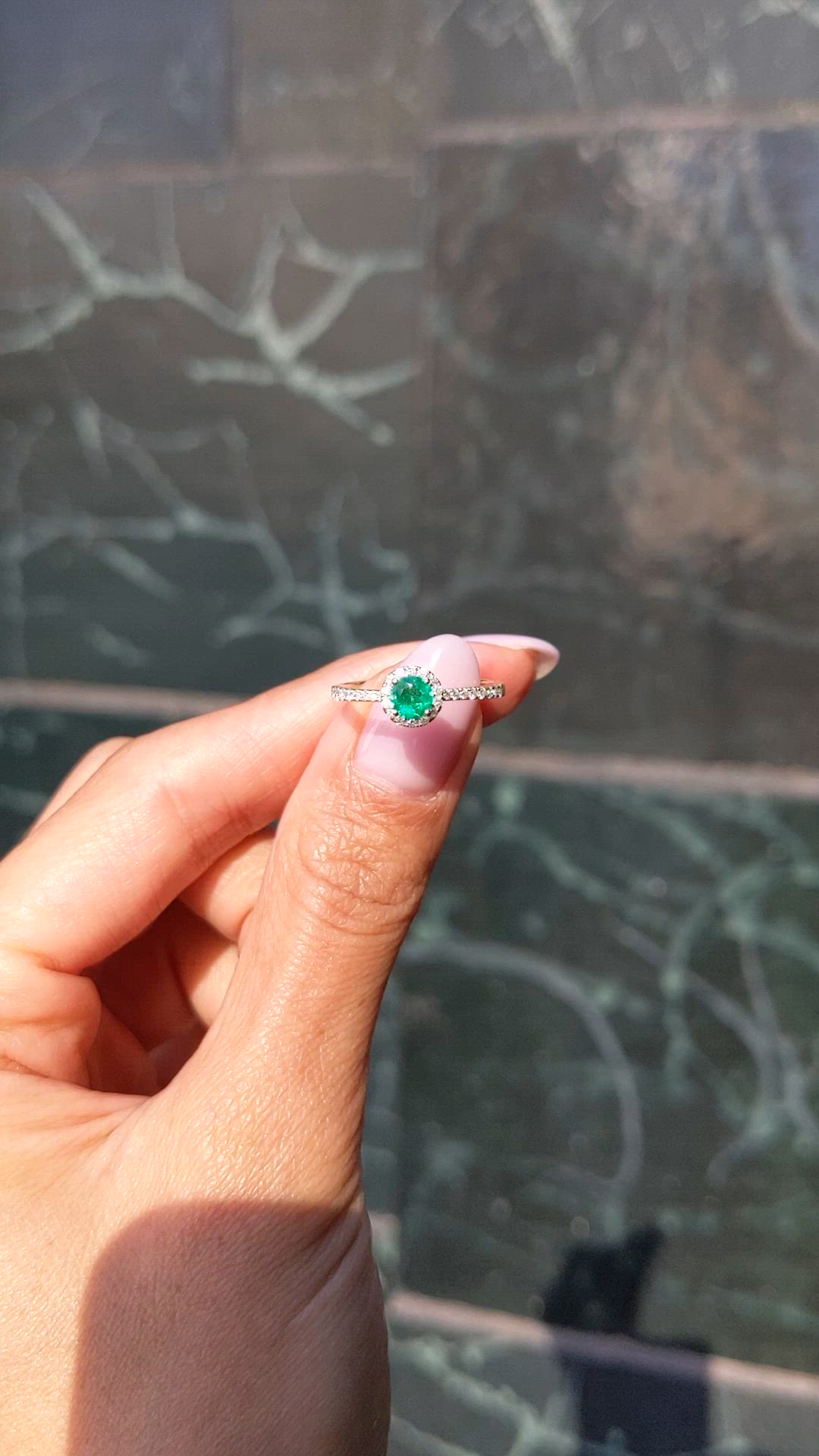 0.26 Ct. Emerald and Natural Diamond Pave Ring, 14K Yellow Gold Size Video
