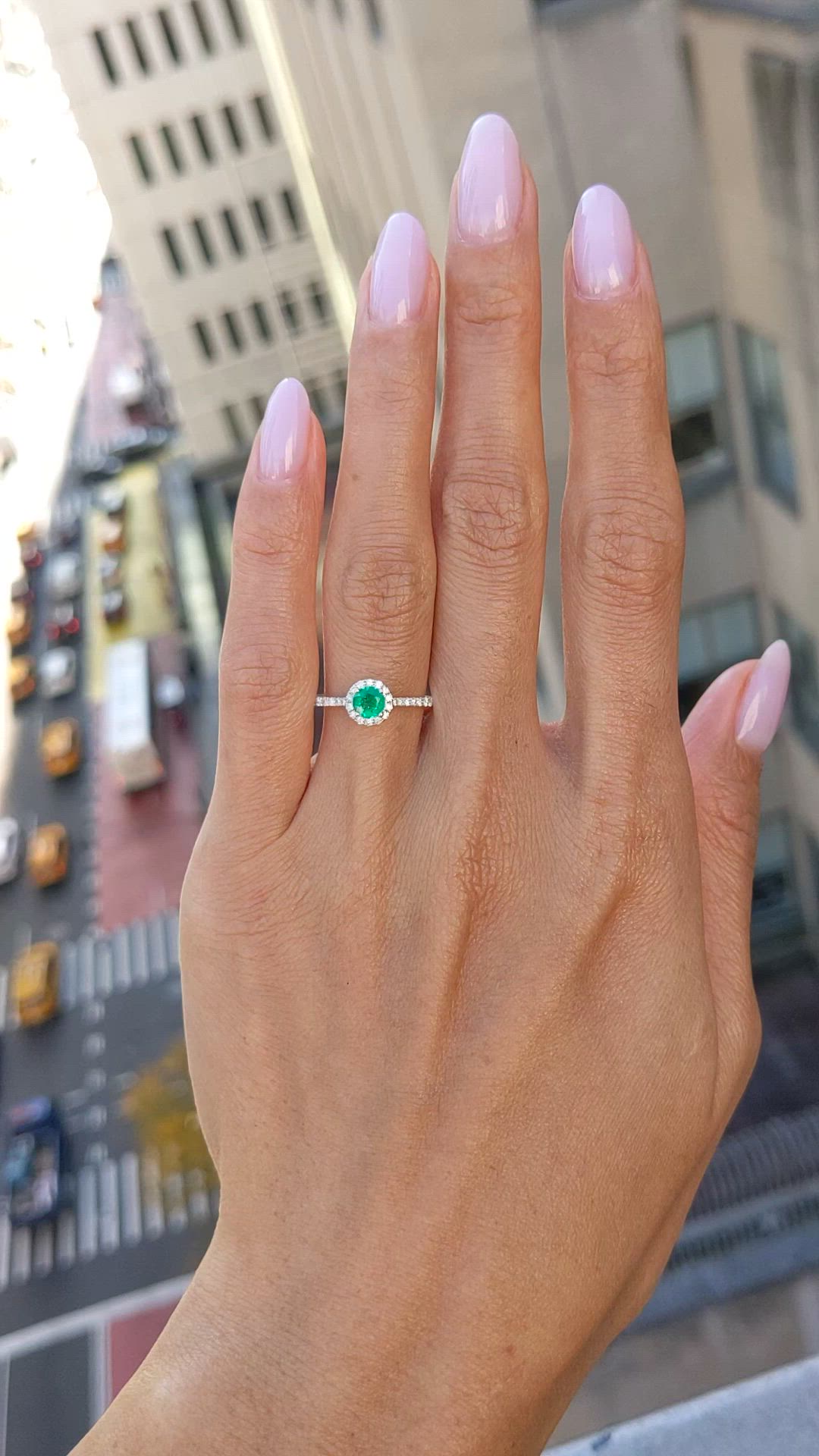 0.26 Ct. Emerald and Natural Diamond Pave Ring, 14K Yellow Gold Size Video