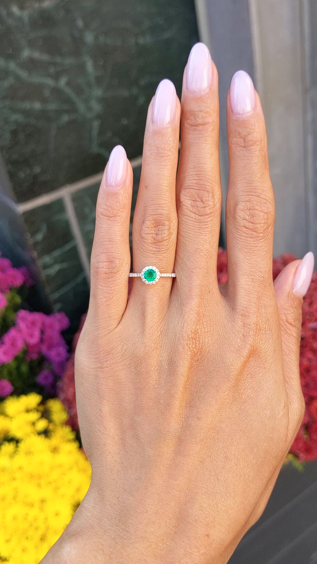 0.26 Ct. Emerald and Natural Diamond Pave Ring, 14K Yellow Gold Size Video