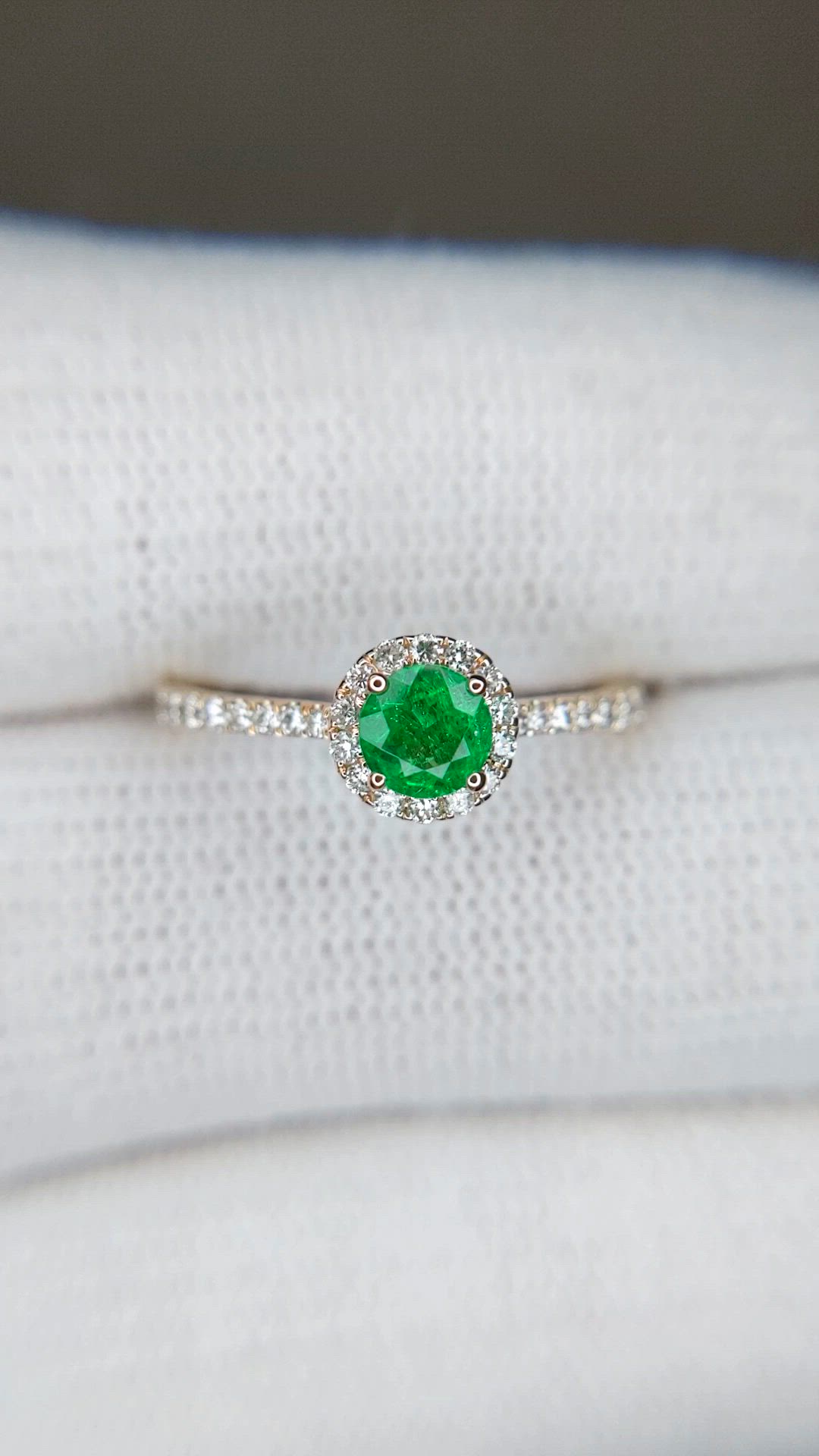 0.26 Ct. Emerald and Natural Diamond Pave Ring, 14K Yellow Gold Size Video
