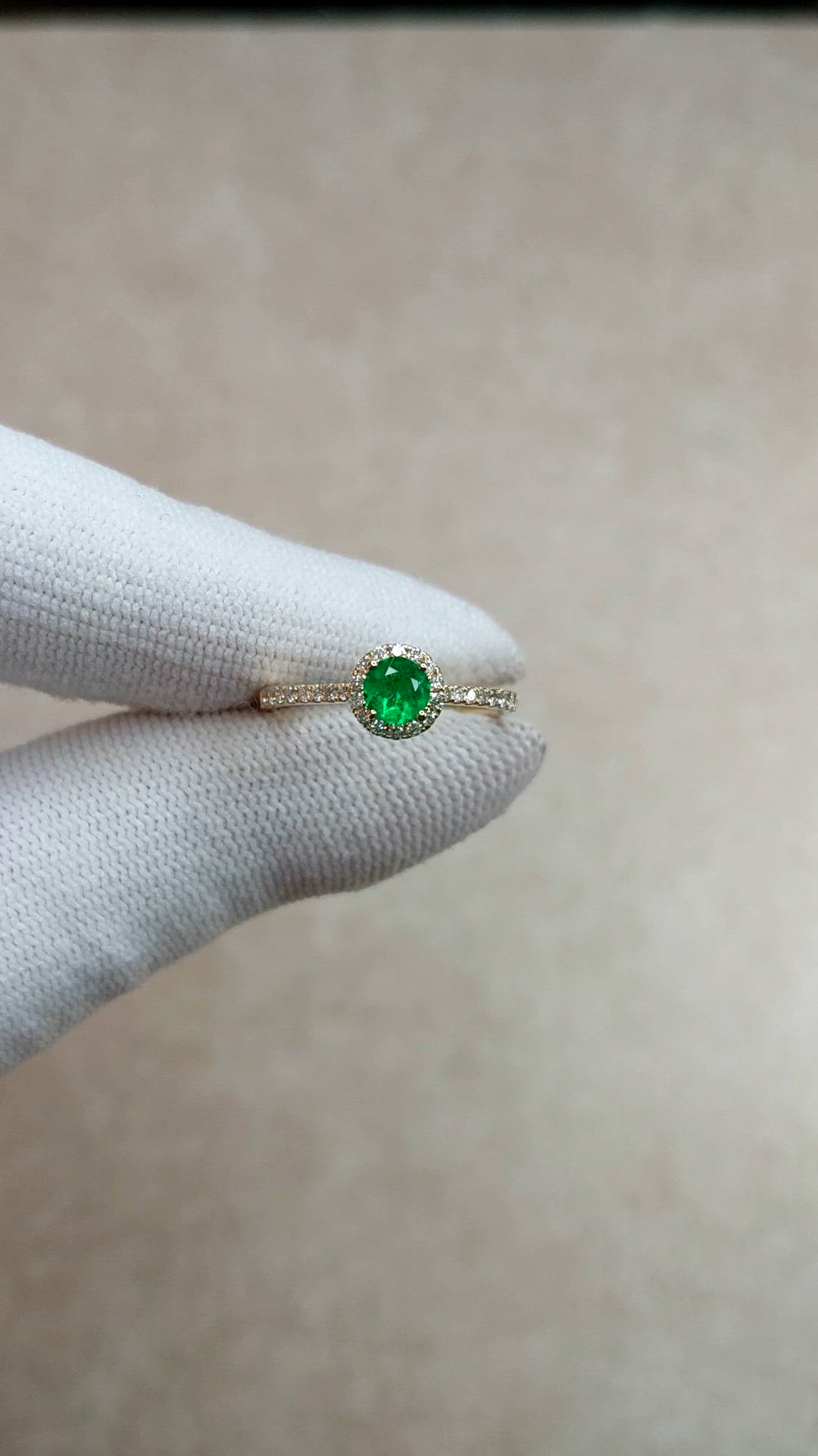 0.26 Ct. Emerald and Natural Diamond Pave Ring, 14K Yellow Gold Size Video