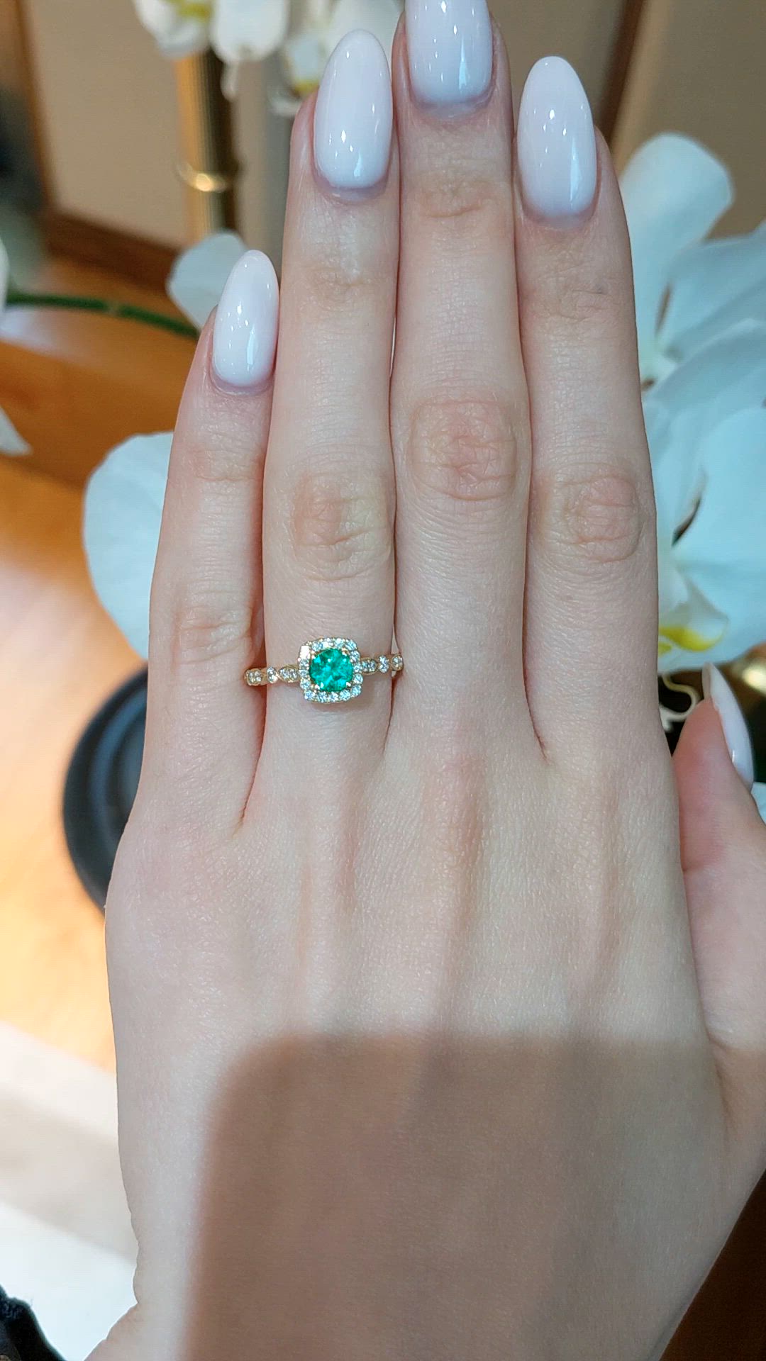 0.32 Ct. Emerald and Natural Diamond Pave Ring, 14K Yellow Gold Size Video