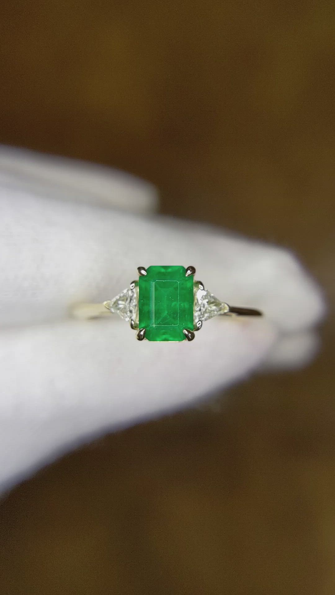 0.83 Ct. Emerald Natural Diamond Three Stone Ring, 14K Yellow Gold Size Video