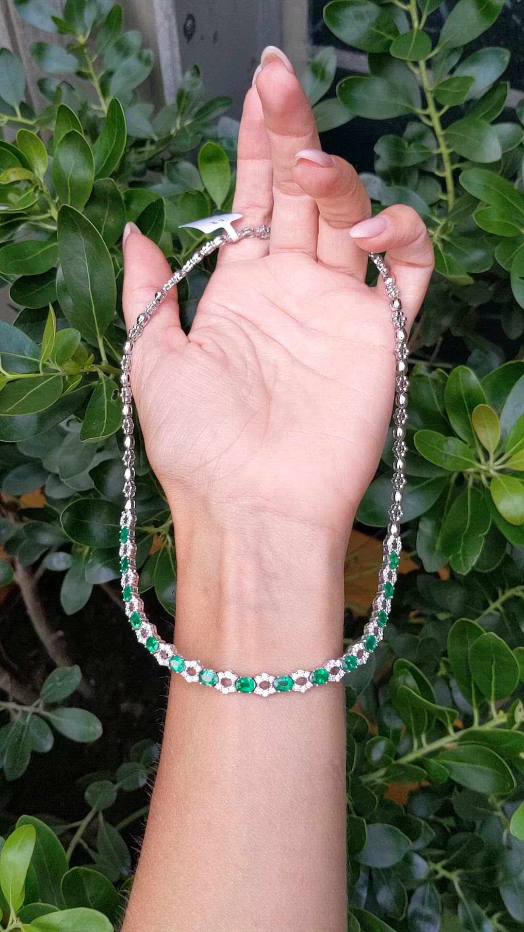 4.65 Ct. Emerald and Natural Diamond Accent Stones Necklace, 18K White Gold Size Video