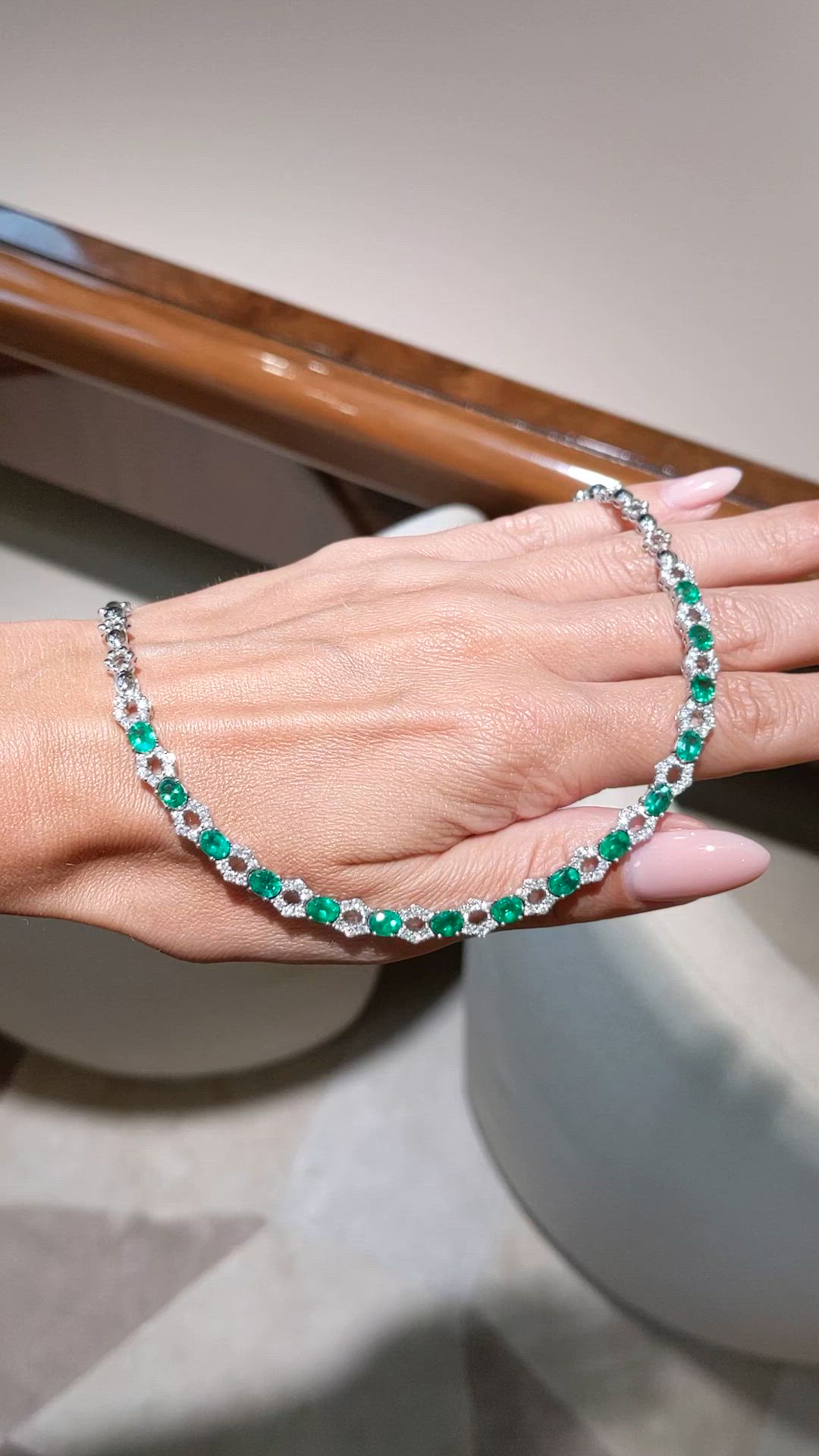4.65 Ct. Emerald and Natural Diamond Accent Stones Necklace, 18K White Gold Size Video
