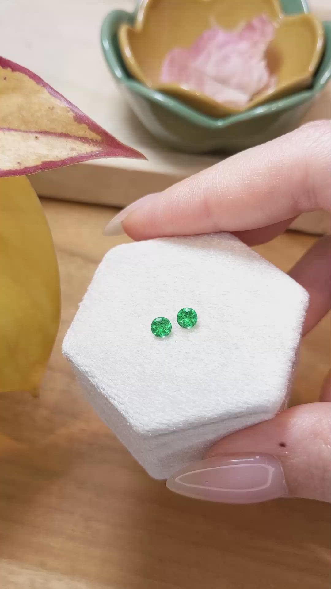 0.40 Ct.Tw. Emerald Natural Diamond Pave Earrings, 18K Yellow Gold Size Video
