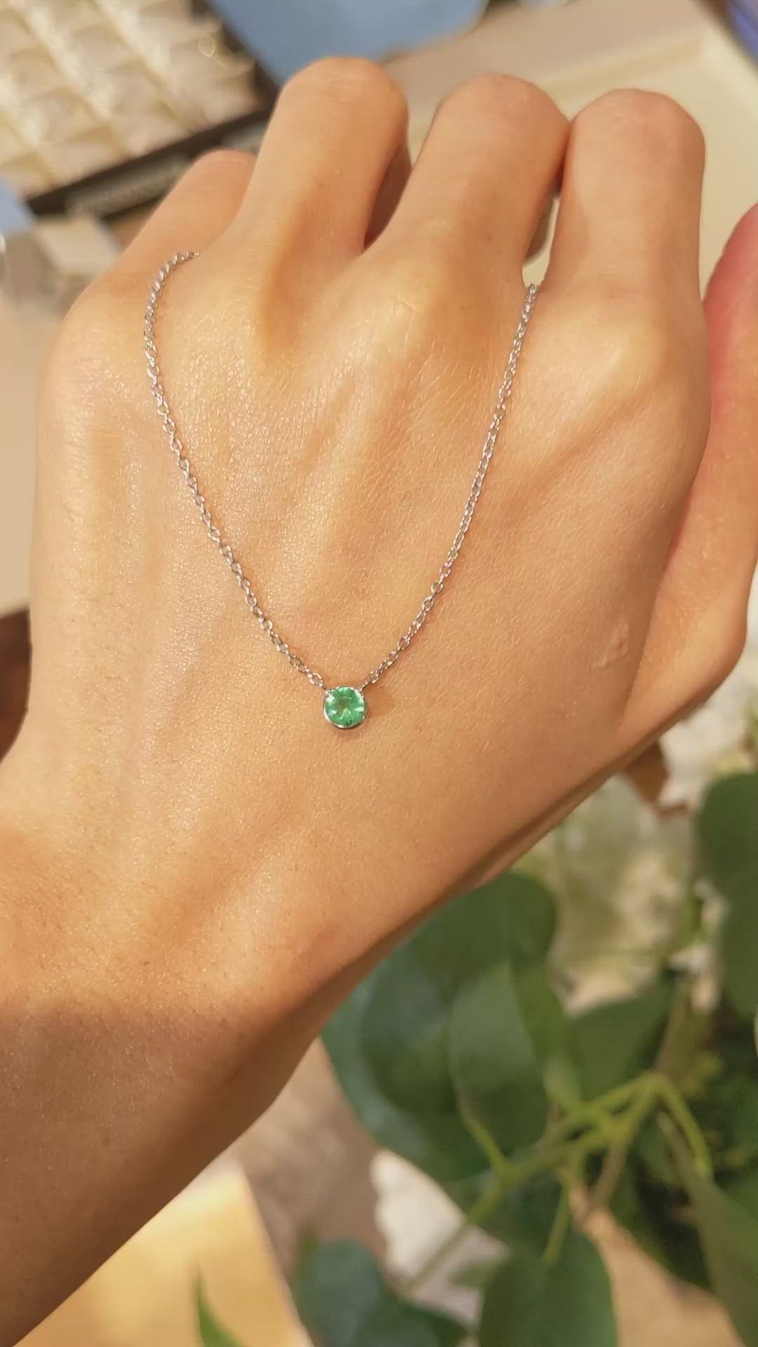 0.30 Ct. Emerald Solitaire Necklace, 14K White Gold Size Video