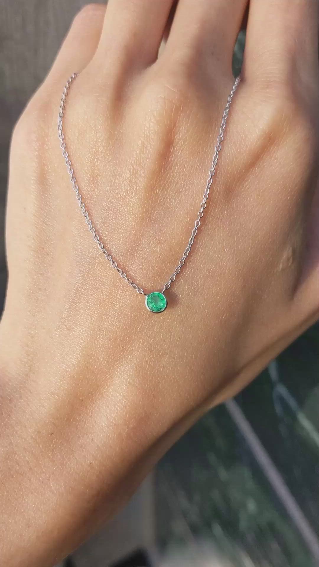 0.30 Ct. Emerald Solitaire Necklace, 14K White Gold Size Video