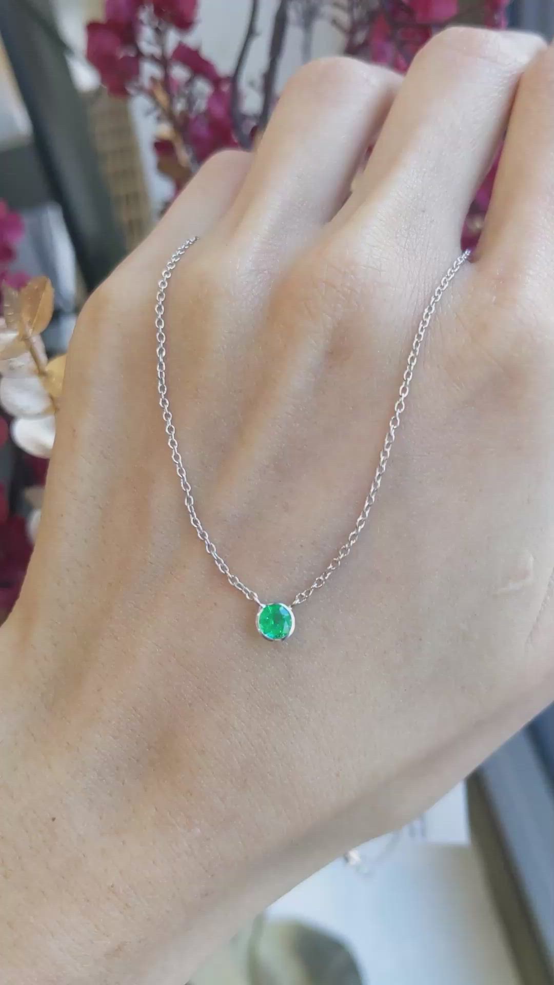 0.30 Ct. Emerald Solitaire Necklace, 14K White Gold Size Video
