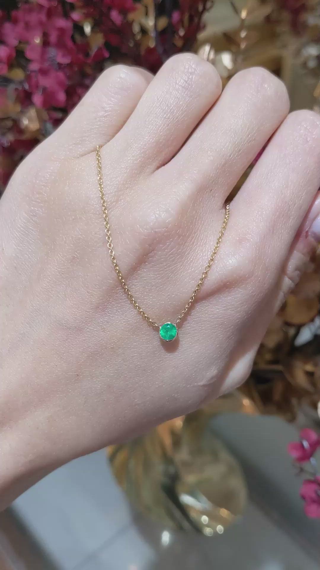 0.30 Ct. Emerald Solitaire Necklace, 14K Yellow Gold Size Video