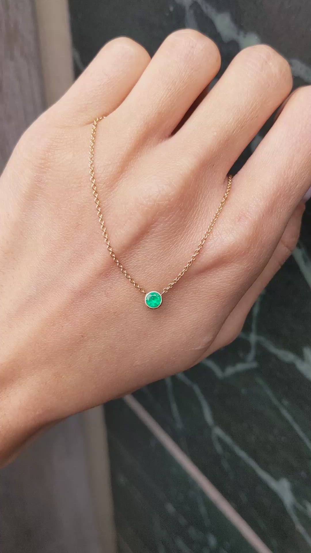 0.30 Ct. Emerald Solitaire Necklace, 14K Yellow Gold Size Video