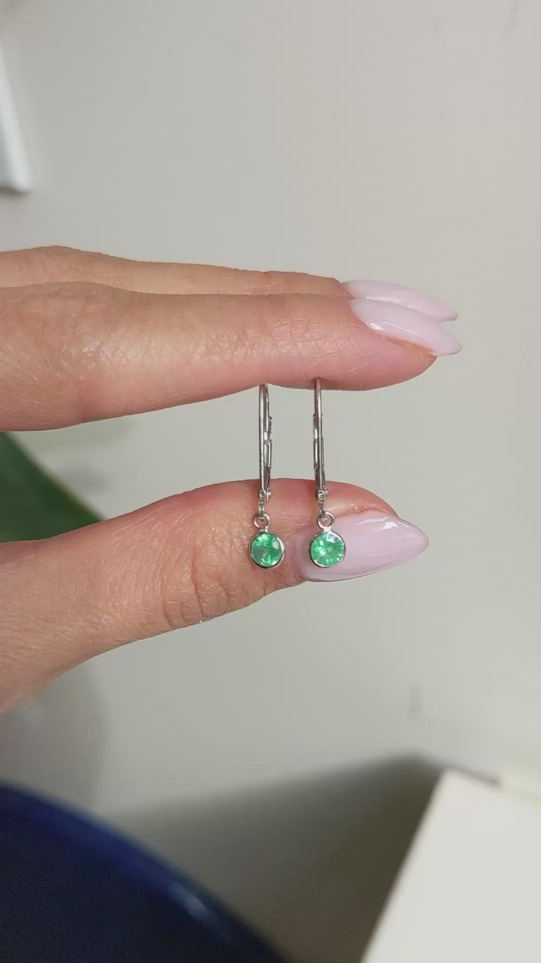 0.60 Ct.Tw.Total Carat Weight Emerald Bezel Earrings, 14K White Gold Size Video