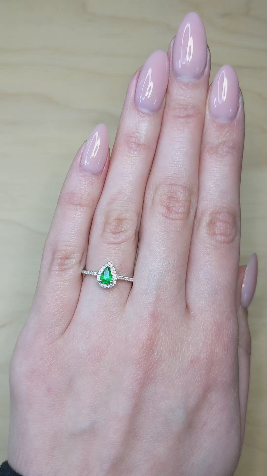0.35 Ct. Emerald and Natural Diamond Pave Ring, 18K White Gold Size Video