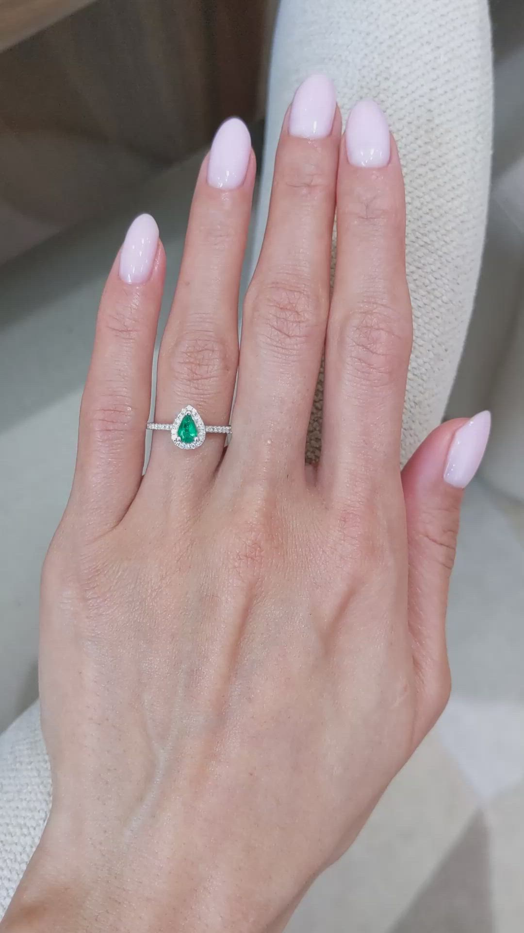 0.35 Ct. Emerald and Natural Diamond Pave Ring, 18K White Gold Size Video