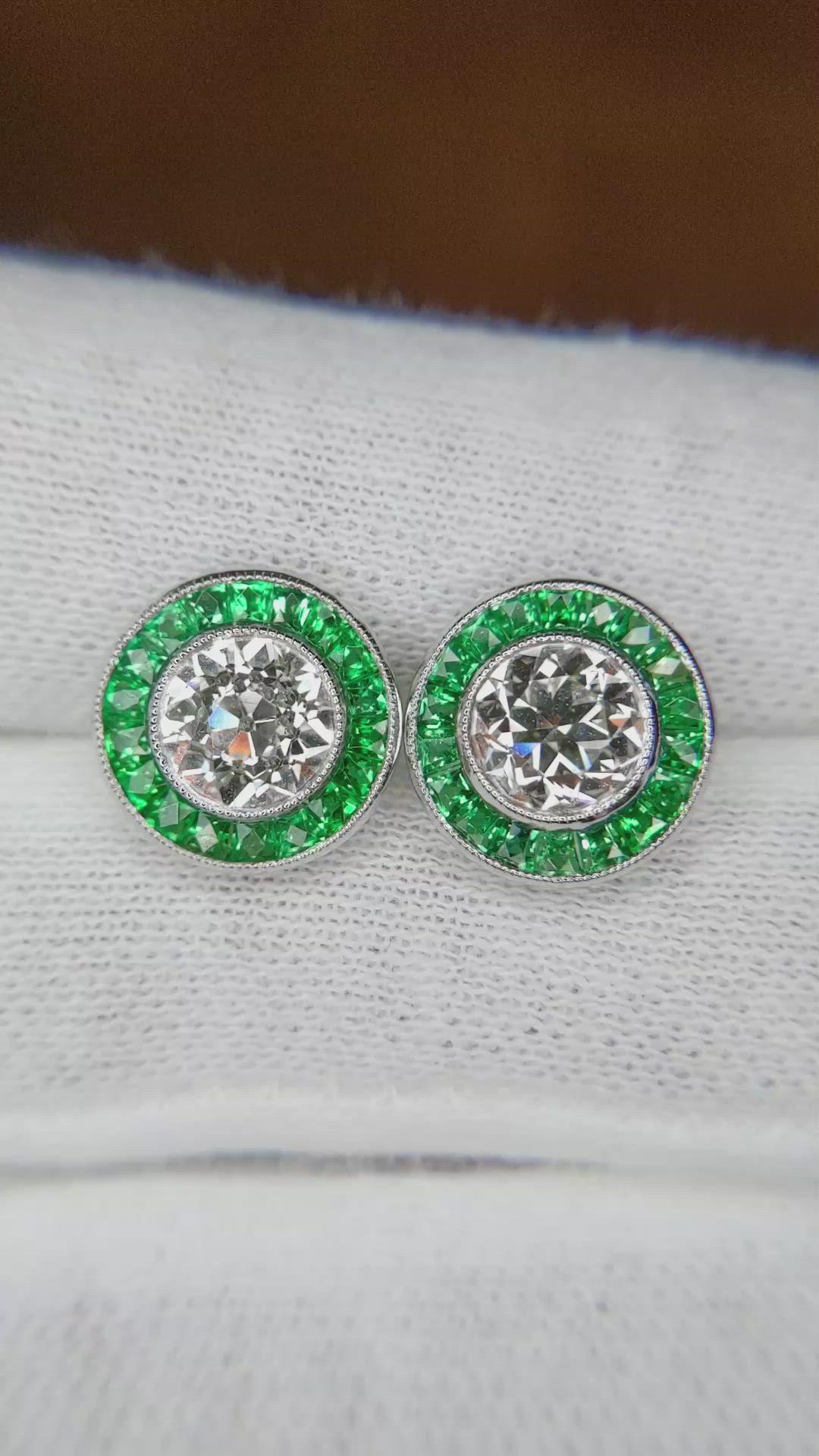 0.89 Ct.Tw. Emerald Natural Diamond Pave Earrings, Platinum 950 Size Video