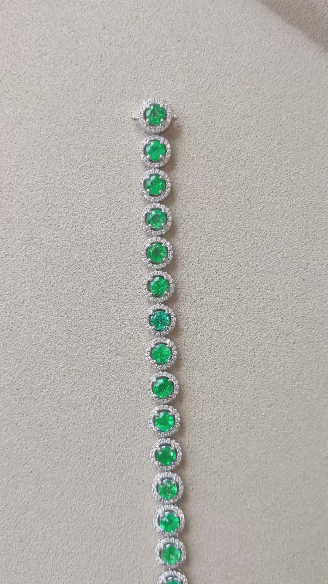 5.00 Ct.Tw.Total Carat Weight Emerald and Natural Diamond Tennis/Line Bracelet, 18K White Gold Size Video