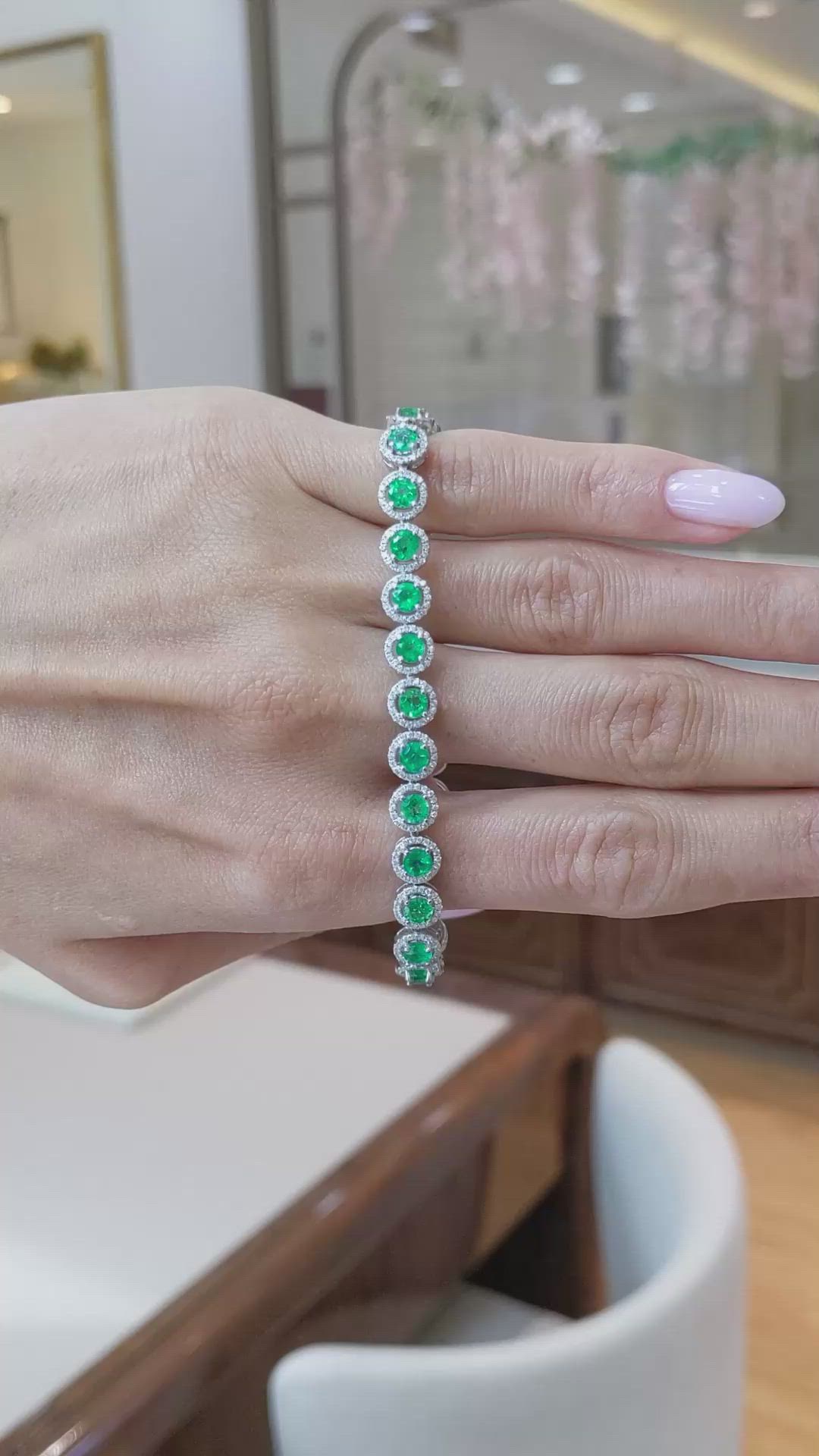 5.00 Ct.Tw.Total Carat Weight Emerald and Natural Diamond Tennis/Line Bracelet, 18K White Gold Size Video