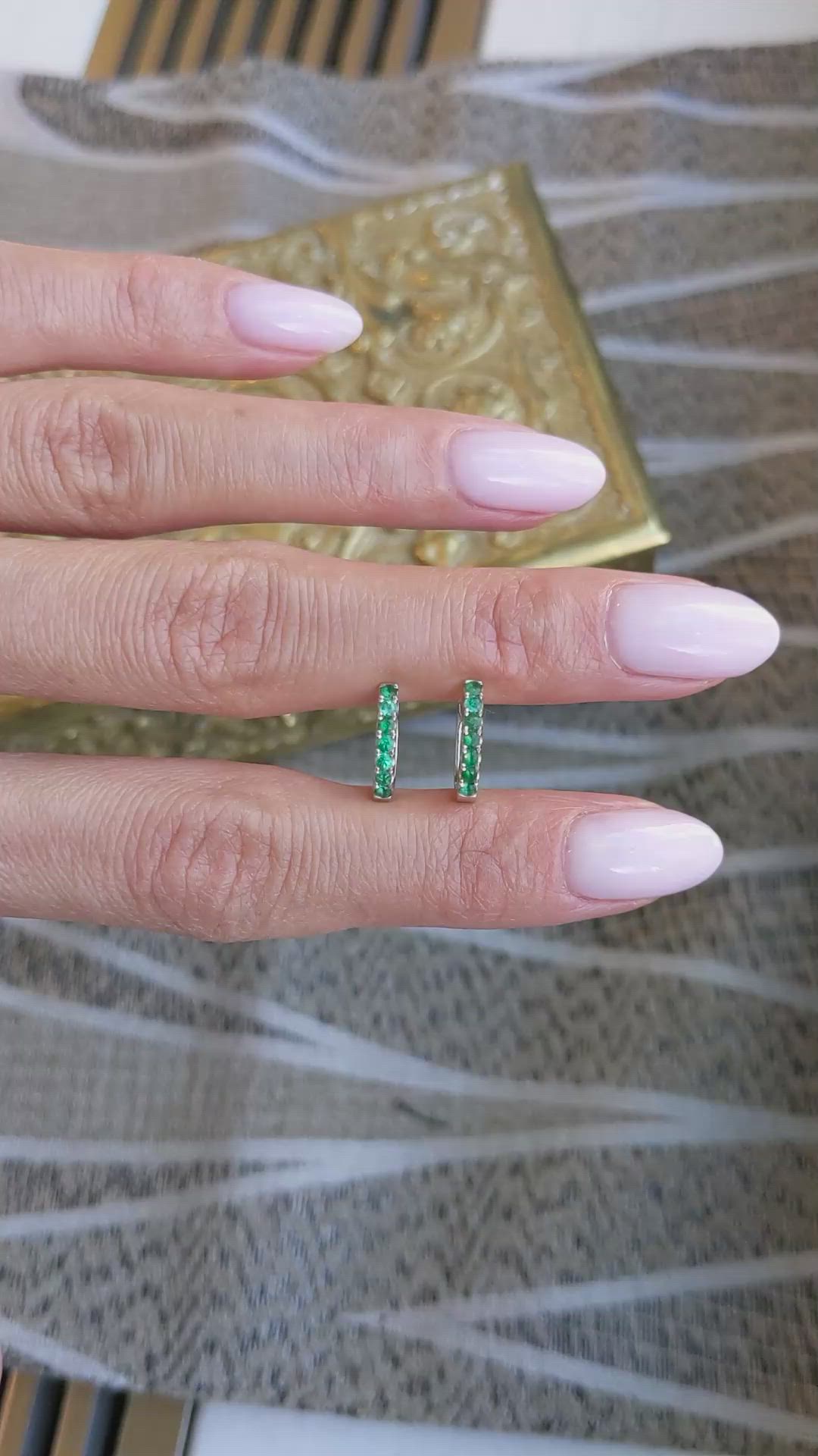 0.32&nbsp;Ct.Tw.Total Carat Weight Emerald Hoops Earrings, 14K White Gold Size Video