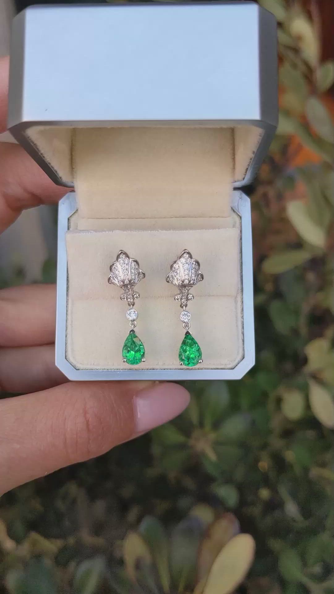 1.30&nbsp;Ct.Tw.Total Carat Weight Emerald and Natural Diamond Pave Earrings, 14K White Gold Size Video