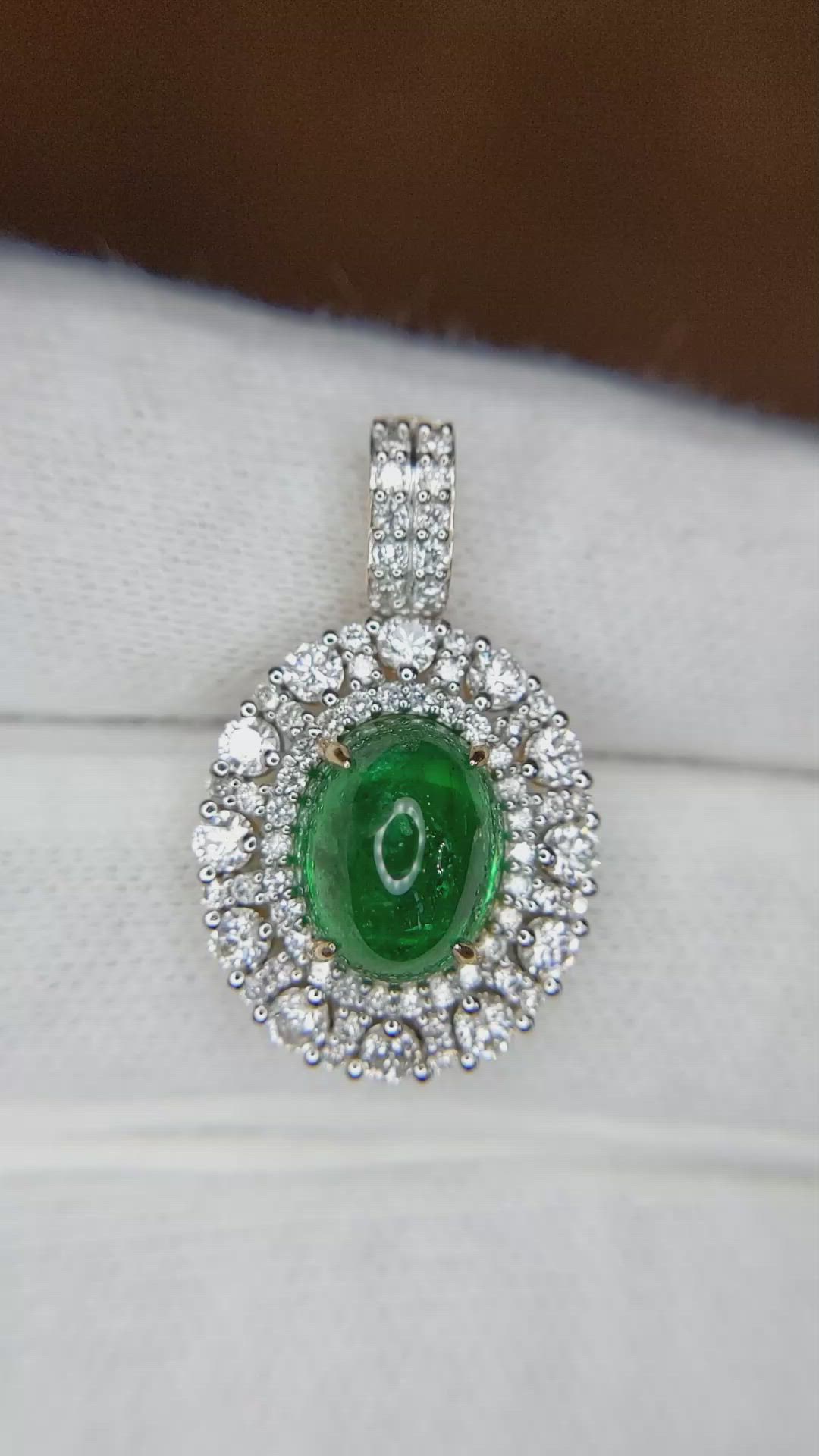 3.32 Ct. Emerald and Natural Diamond Pave Pendant, 14K Yellow Gold Size Video