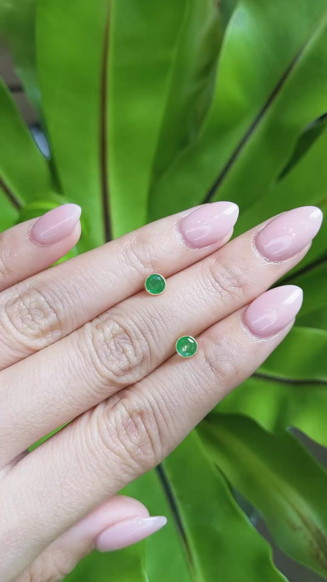 0.73 Ct.Tw. Emerald Studs Earrings, 18K Yellow Gold Size Video