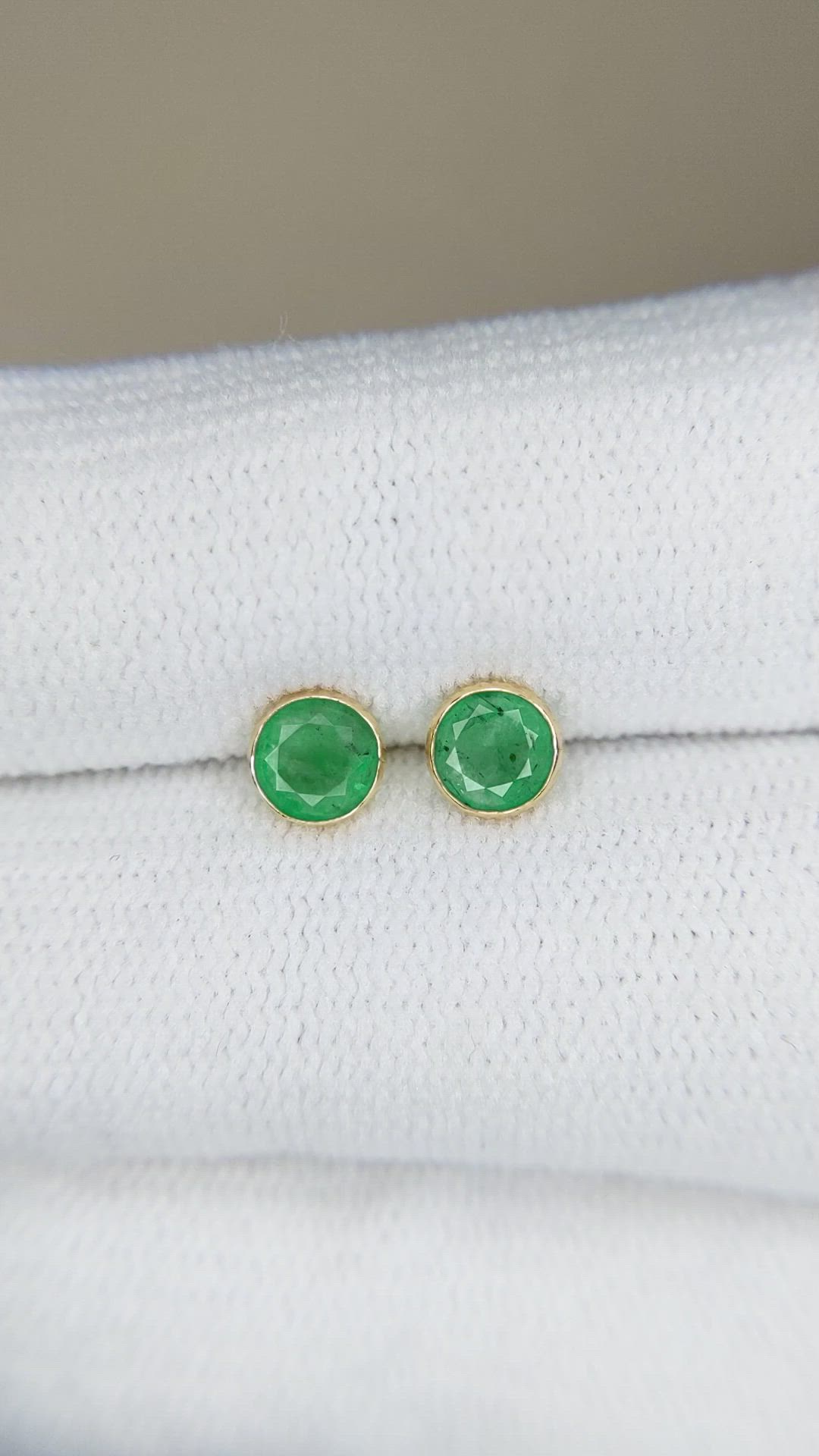 0.73 Ct.Tw. Emerald Studs Earrings, 18K Yellow Gold Size Video