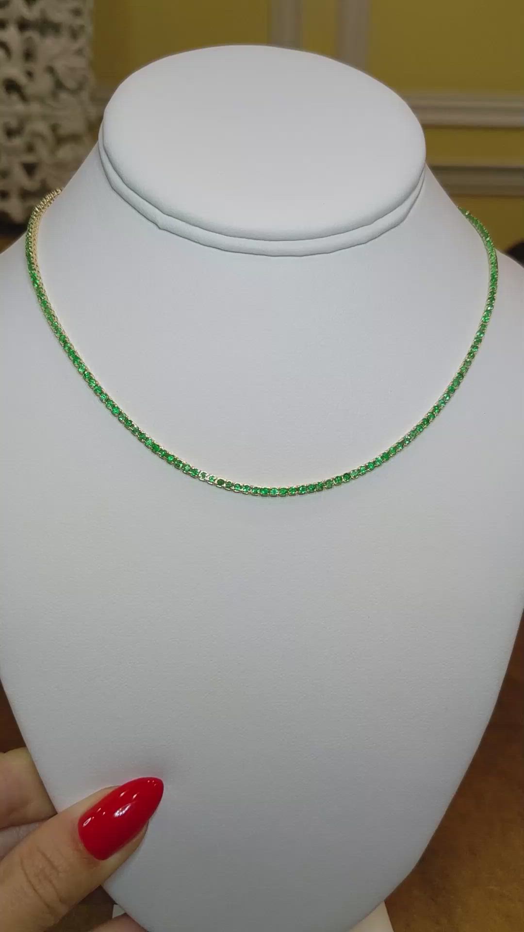 3.43 Ct. Emerald Multi Stone Necklace, 14K Yellow Gold Size Video