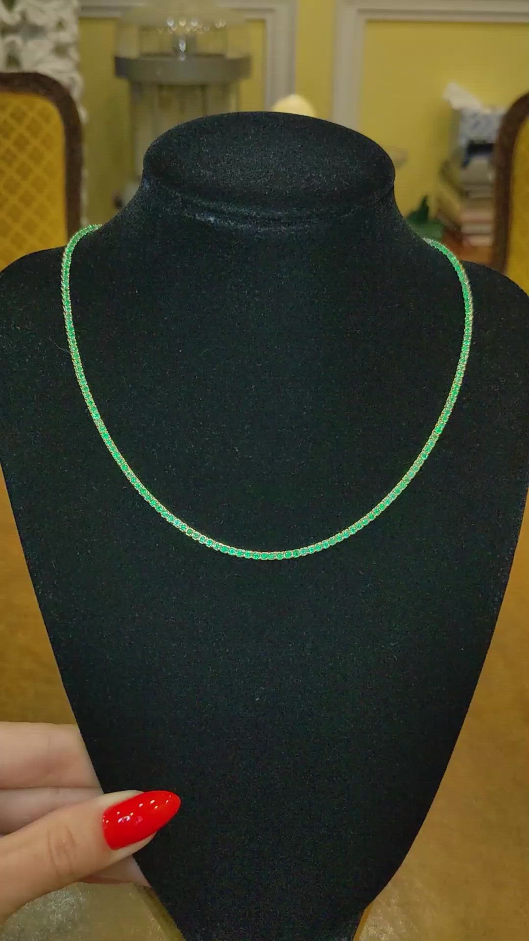 3.43 Ct. Emerald Multi Stone Necklace, 14K Yellow Gold Size Video