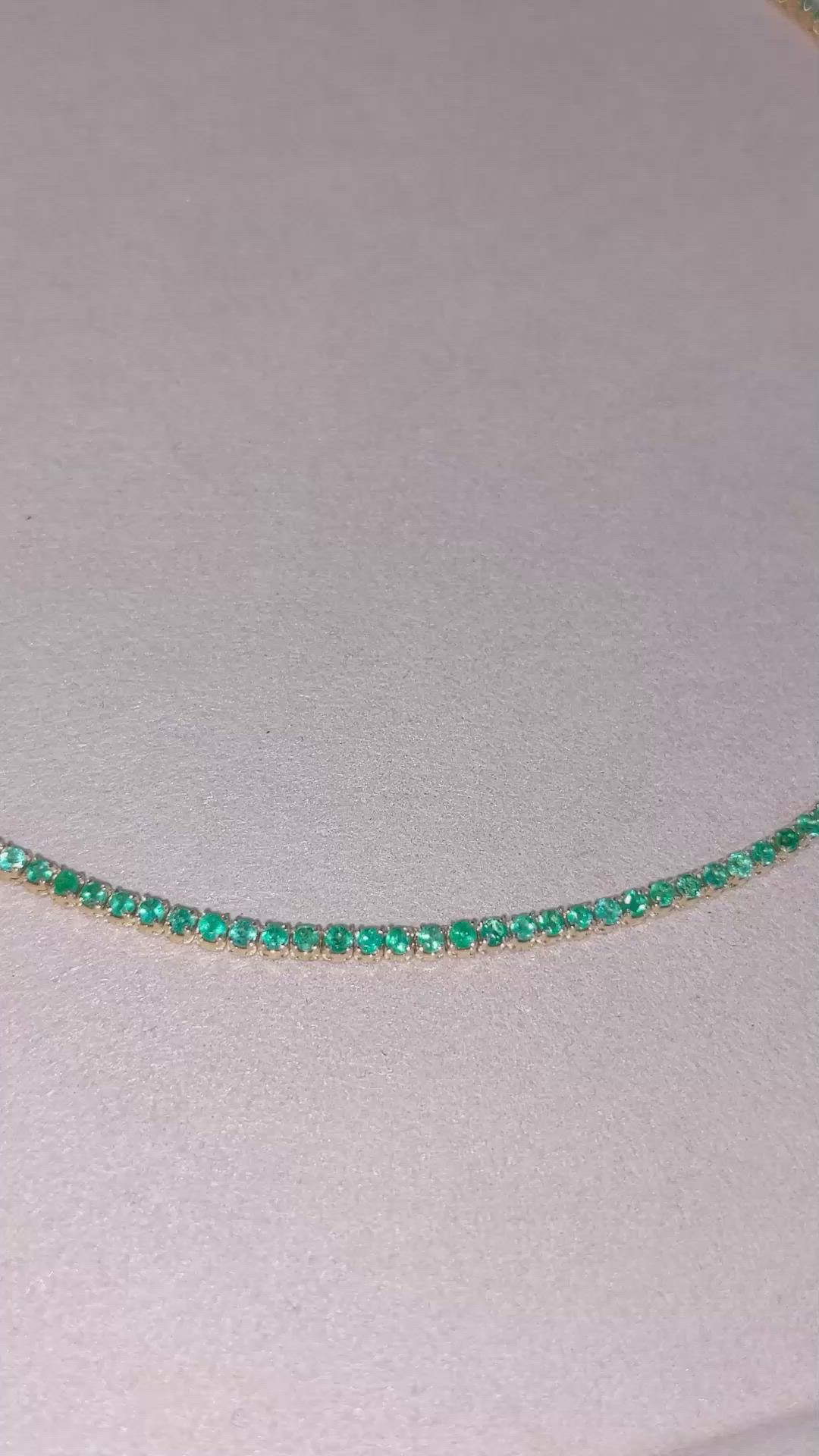 3.43 Ct. Emerald Multi Stone Necklace, 14K Yellow Gold Size Video