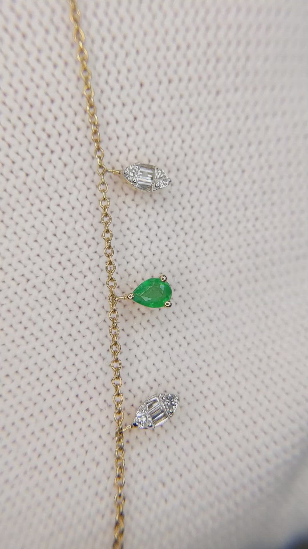 0.70 Ct. Emerald and Natural Diamond Accent Stones Necklace, 14K Yellow Gold Size Video