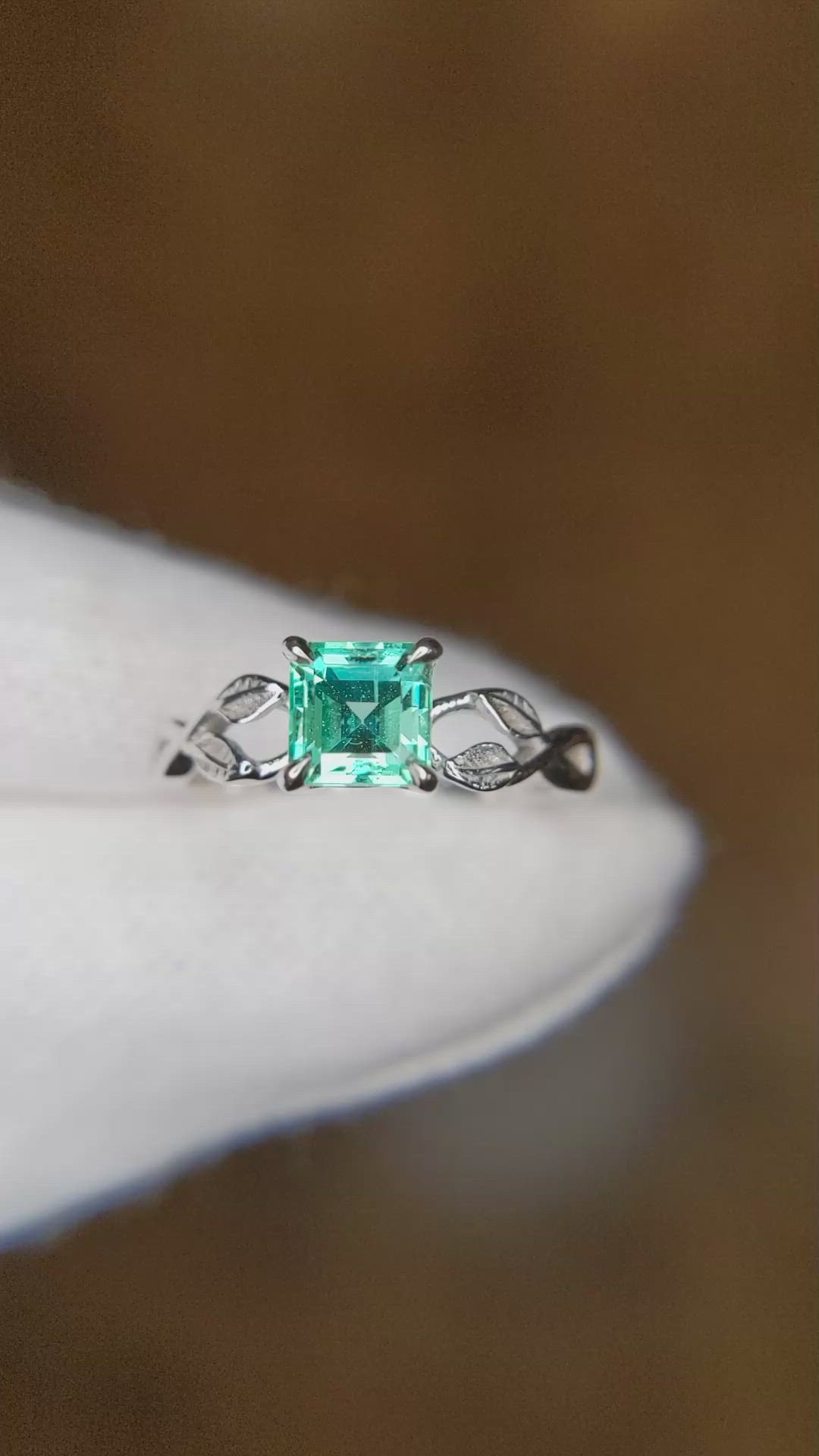 0.67 Ct. Emerald Floral Ring, 18K White Gold Size Video