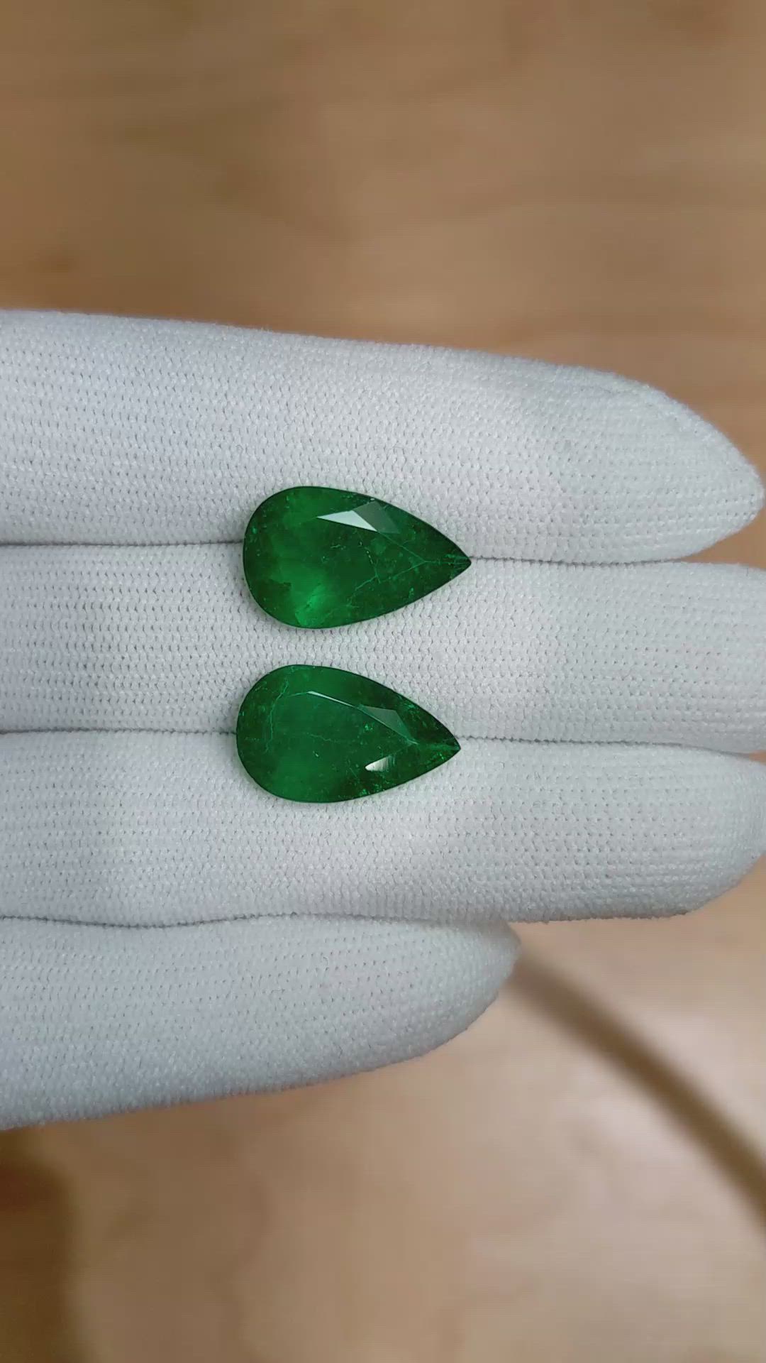 9.93 Ct.Tw.Total Carat Weight Emerald Pair from Colombia Size Video