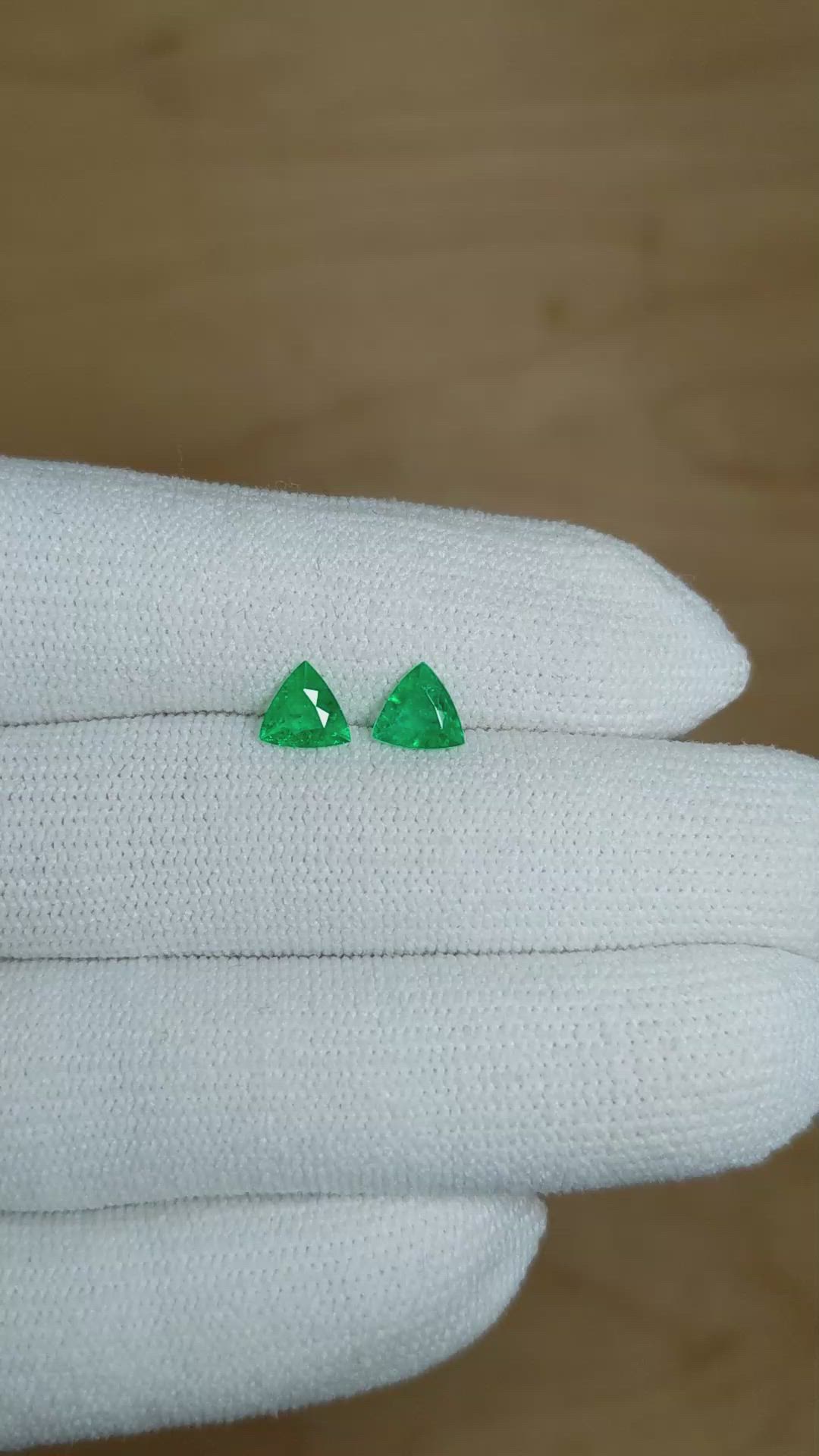 0.67 Ct.Tw.Total Carat Weight Emerald Pair from Colombia Size Video