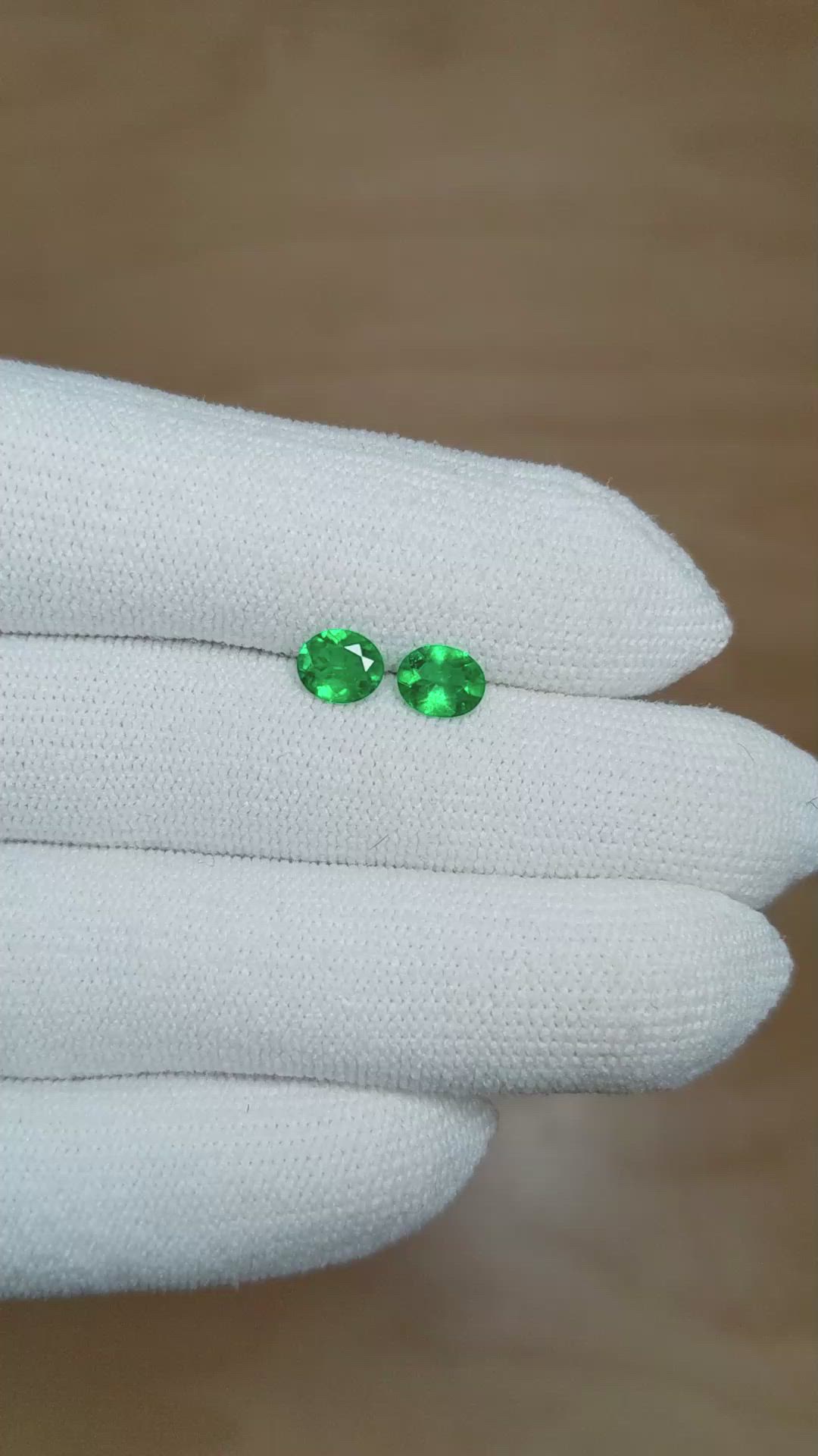 0.85 Ct.Tw.Total Carat Weight Emerald Pair from Colombia Size Video