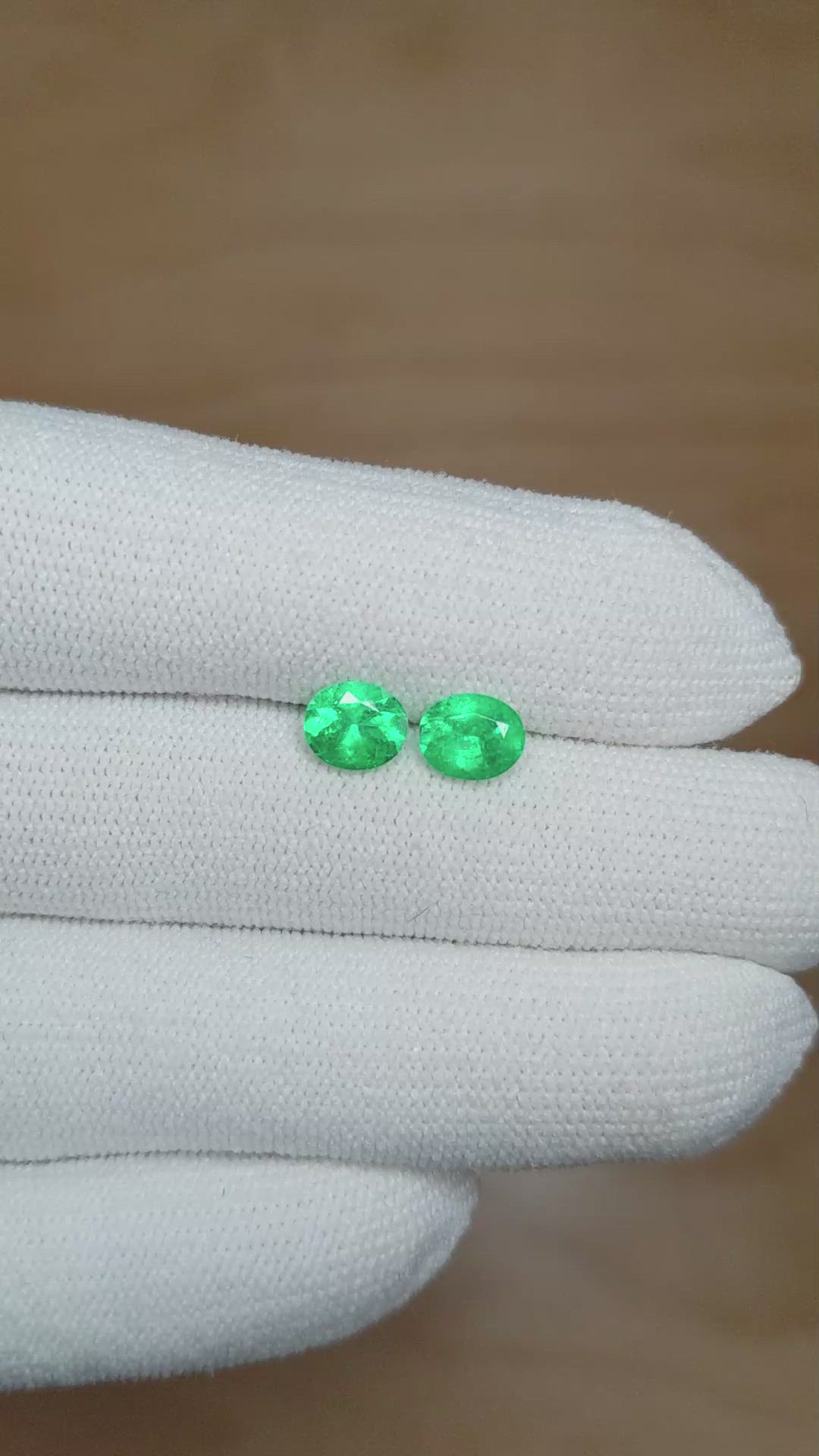 1.44 Ct.Tw.Total Carat Weight Emerald Pair from Colombia Size Video