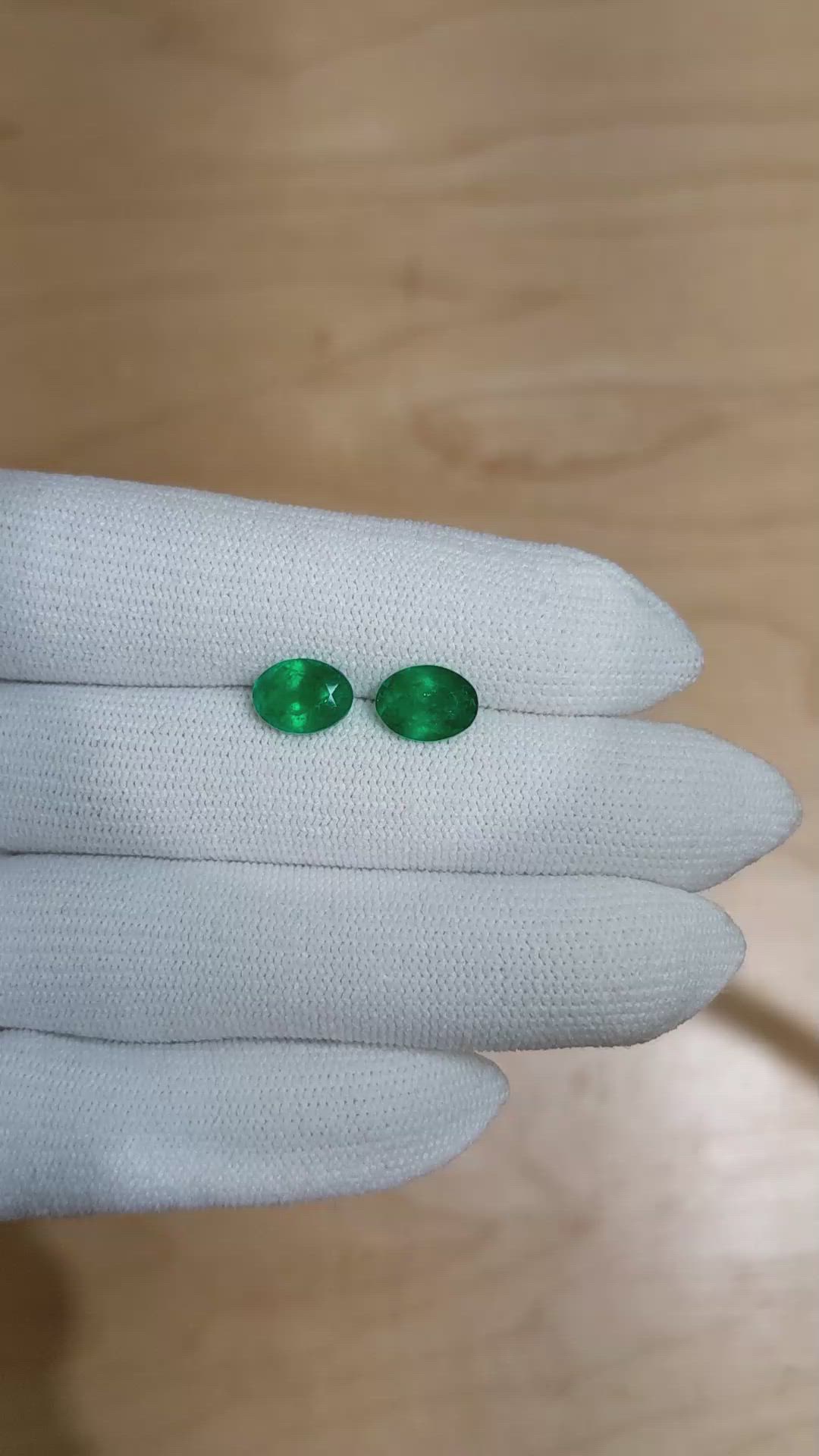 3.15 Ct.Tw.Total Carat Weight Emerald Pair from Colombia Size Video