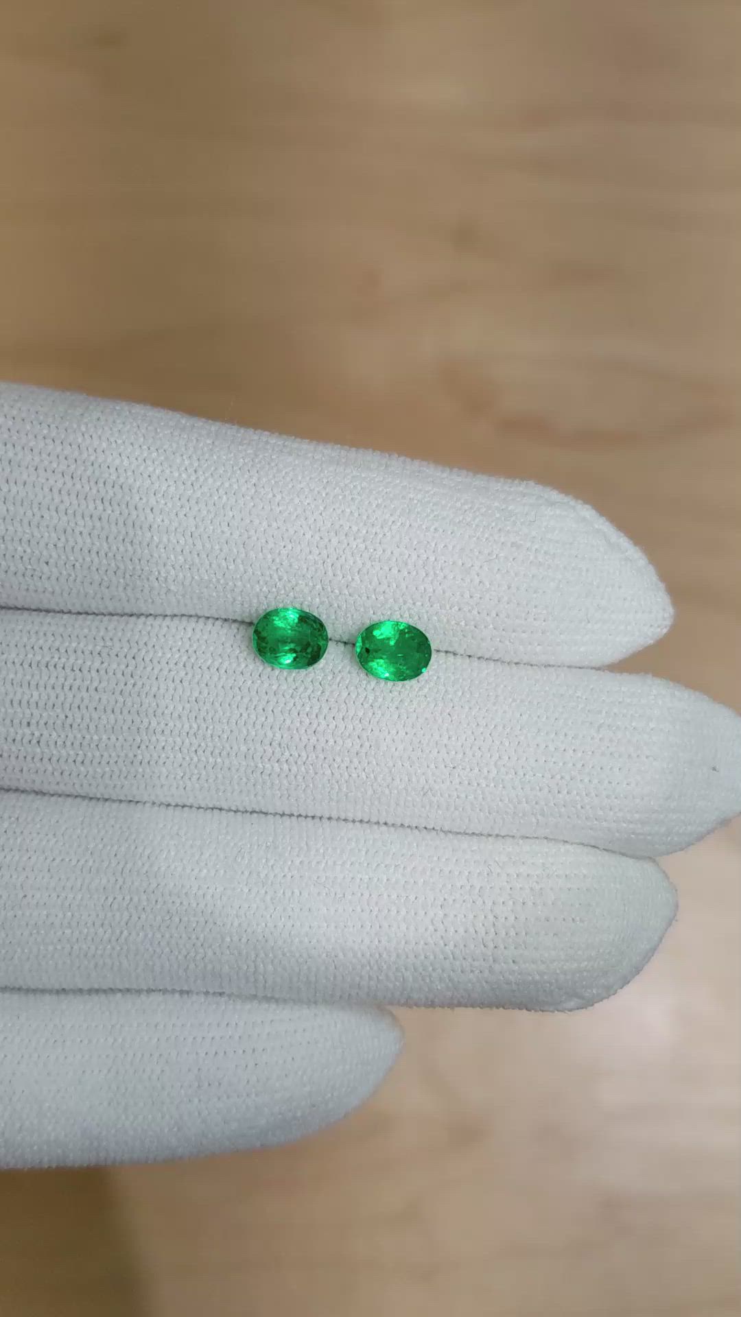 1.28 Ct.Tw.Total Carat Weight Emerald Pair from Colombia Size Video