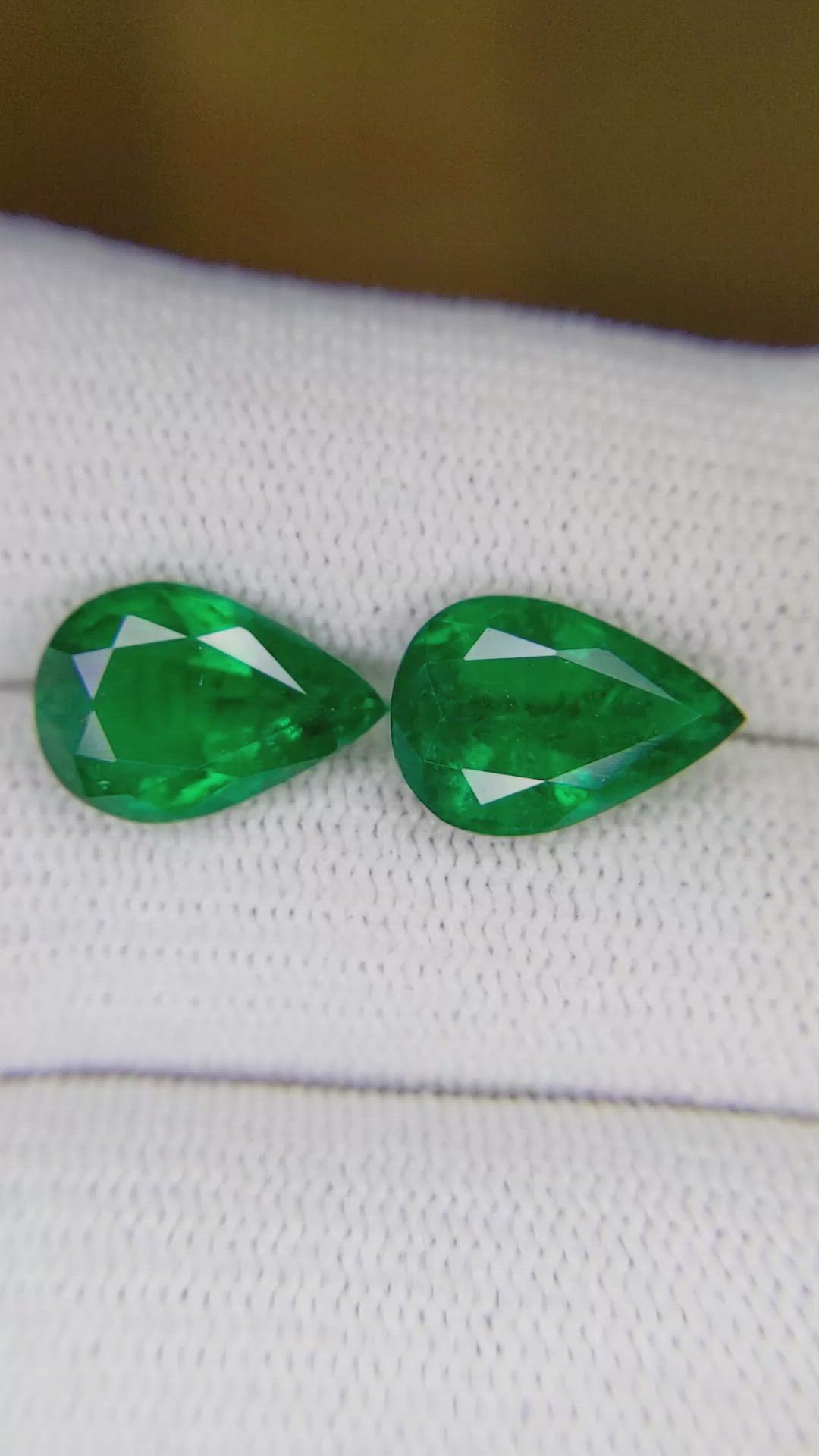 6.75 Ct.Tw.Total Carat Weight Emerald Pair from Zambia Size Video