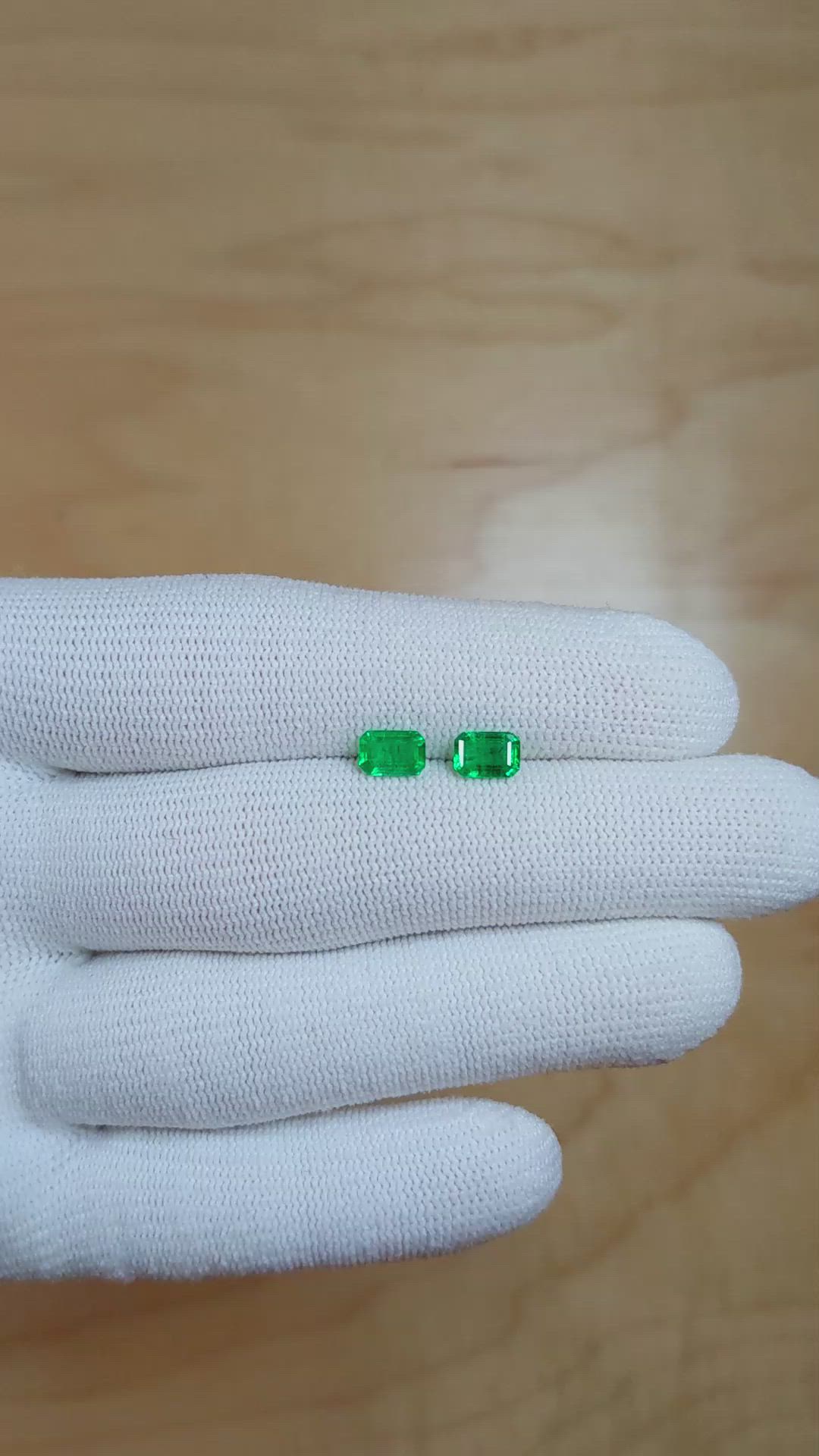 1.11 Ct.Tw.Total Carat Weight Emerald Pair from Afghanistan Size Video