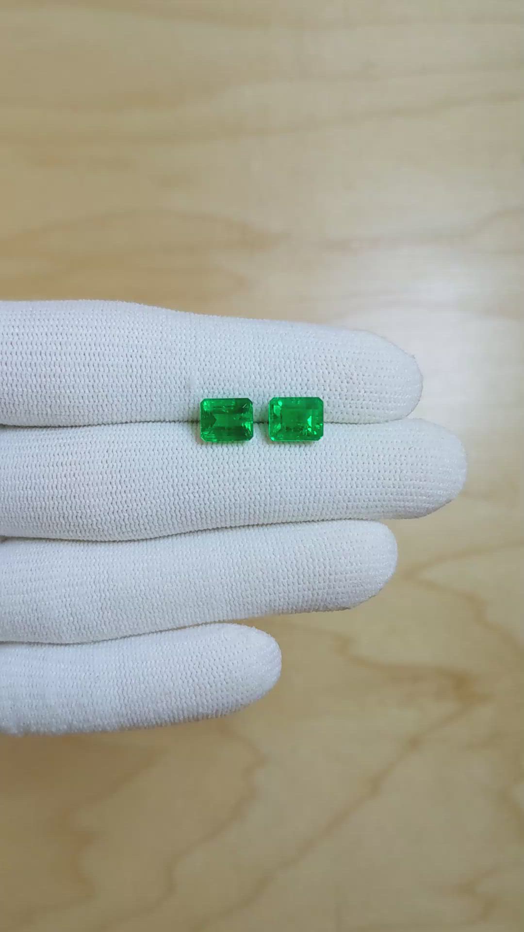 4.00 Ct.Tw.Total Carat Weight Emerald Pair from Colombia Size Video