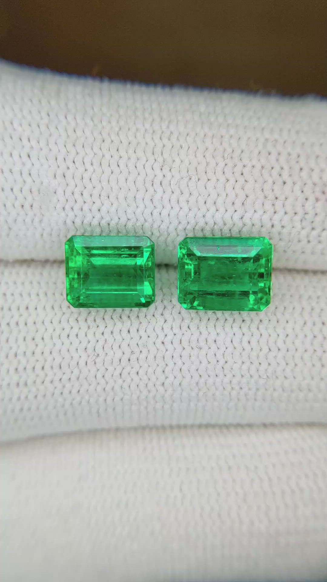 4.00 Ct.Tw.Total Carat Weight Emerald Pair from Colombia Size Video