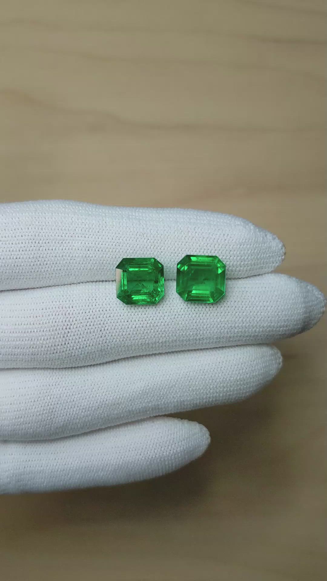 8.06 Ct.Tw.Total Carat Weight Emerald Pair from Zambia Size Video