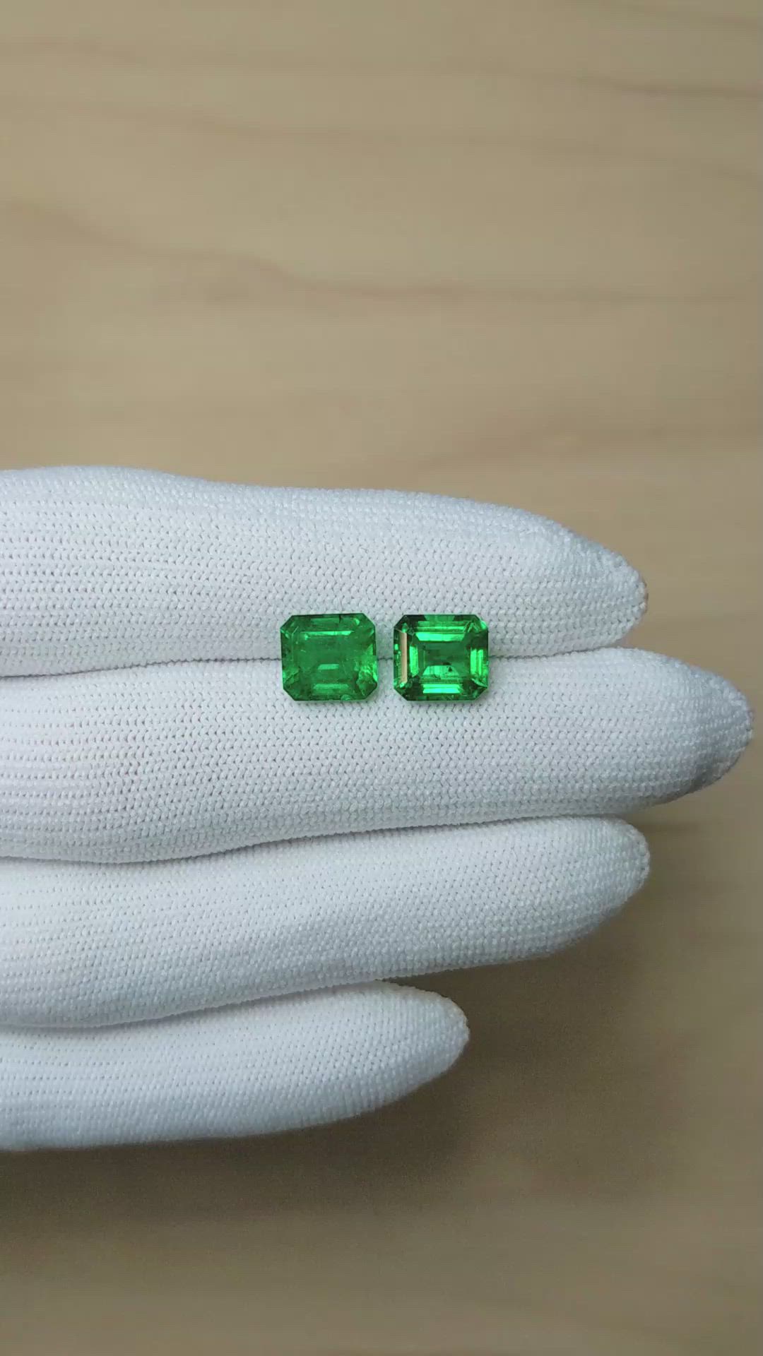 4.35&nbsp;Ct.Tw.Total Carat Weight Emerald Pair from Zambia Size Video