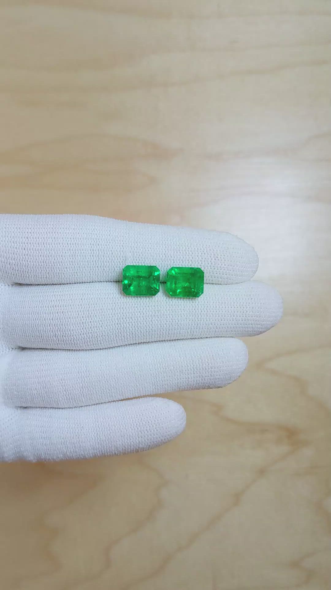 6.04 Ct.Tw.Total Carat Weight Emerald Pair from Colombia Size Video