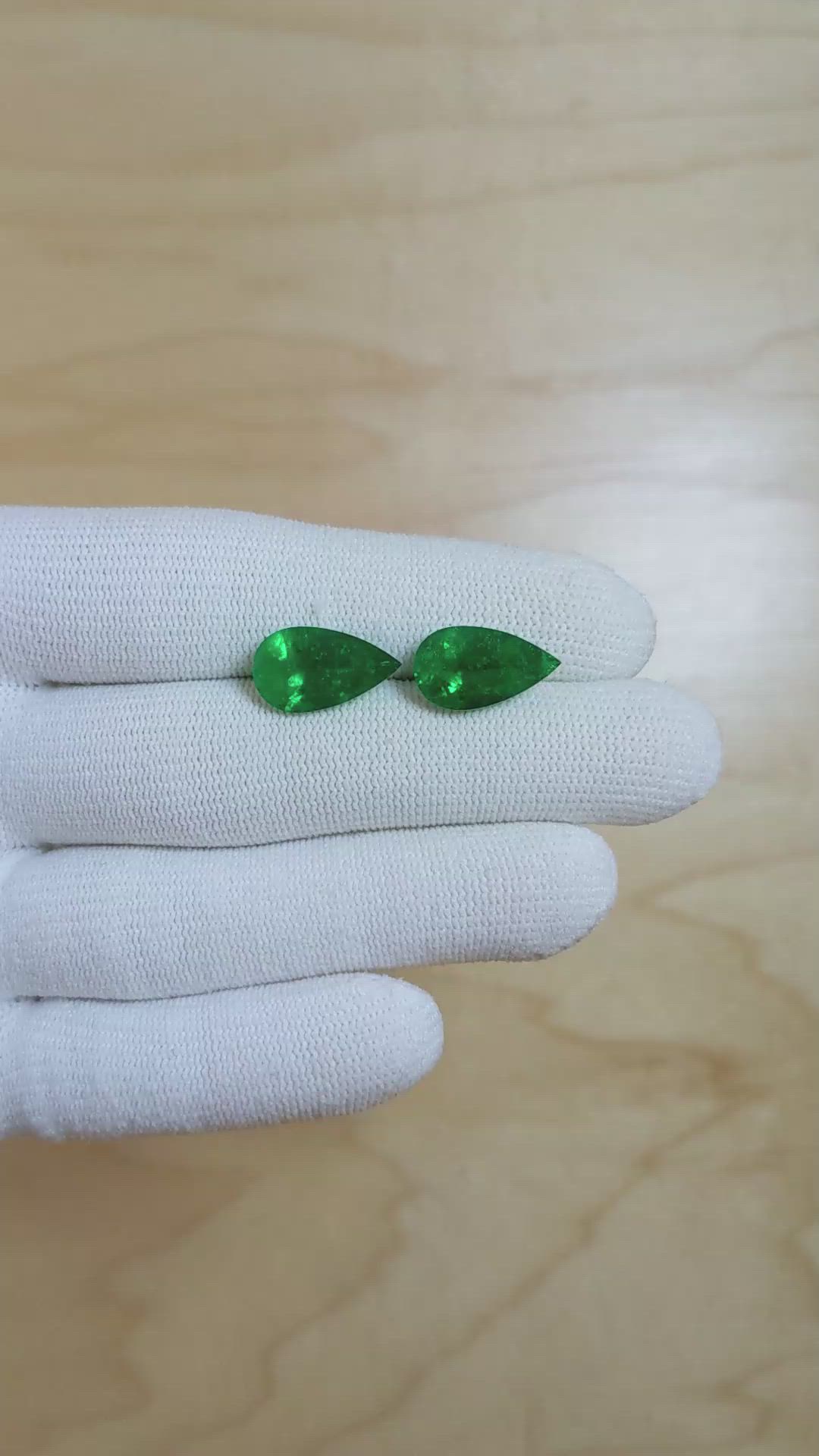 7.16 Ct.Tw.Total Carat Weight Emerald Pair from Colombia Size Video