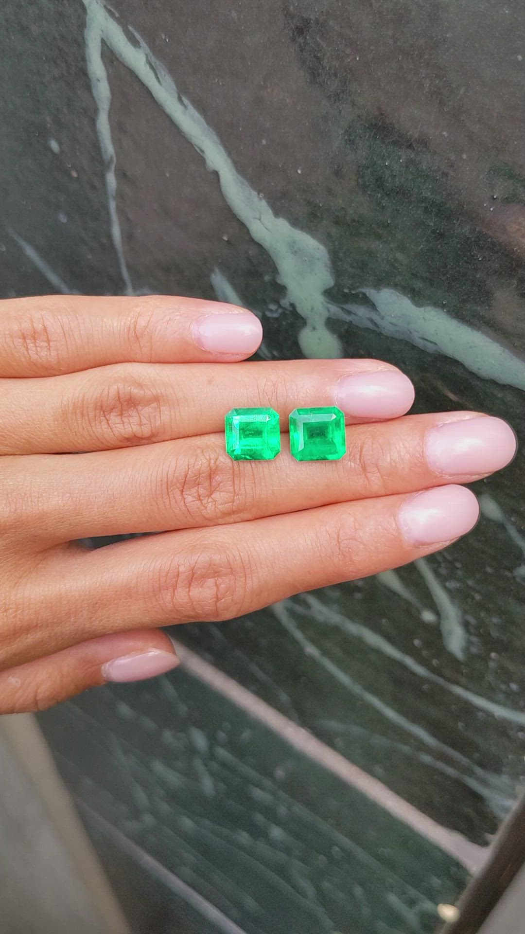 7.27 Ct.Tw.Total Carat Weight Emerald Pair from Colombia Size Video